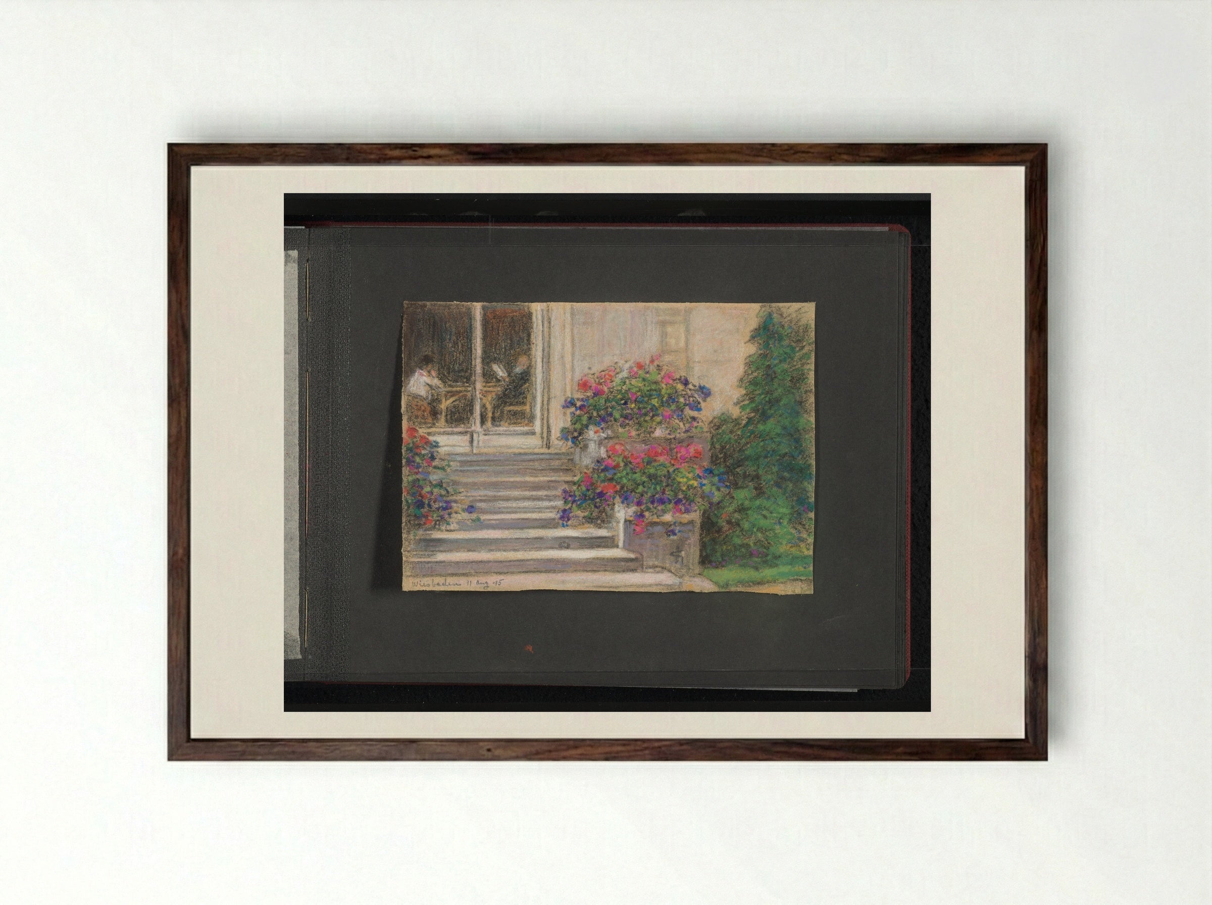 Stairs with Flower Boxes in Wiesbaden - Carel Nicolaas Storm van 's-Gravesande - Framed Print Dark Wood
