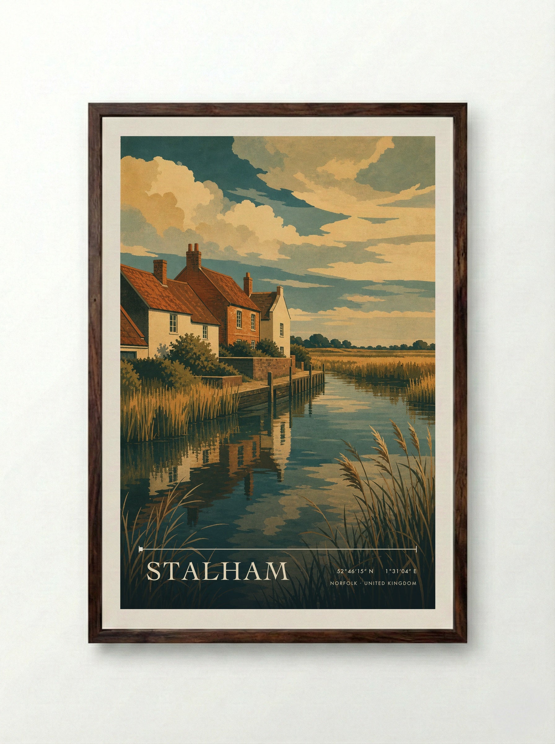 Stalham Norfolk United Kingdom Travel Poster - Framed Print Dark Wood