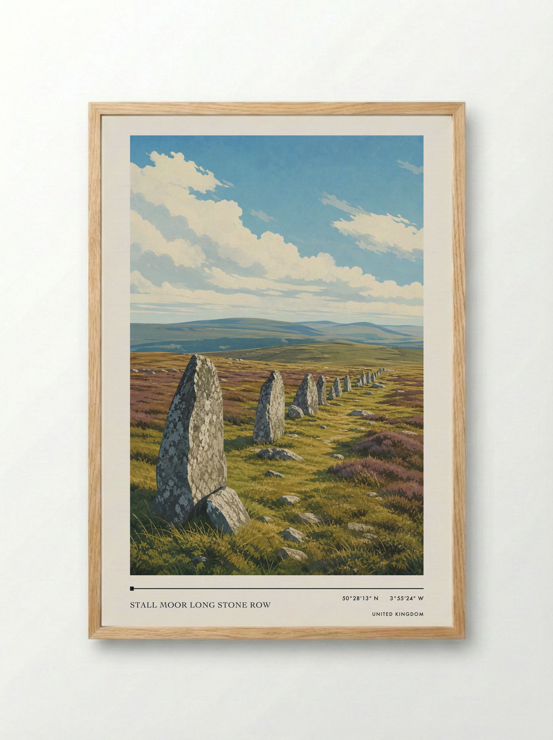 Stall Moor Long Stone Row United Kingdom Travel Poster - Framed Print Wood