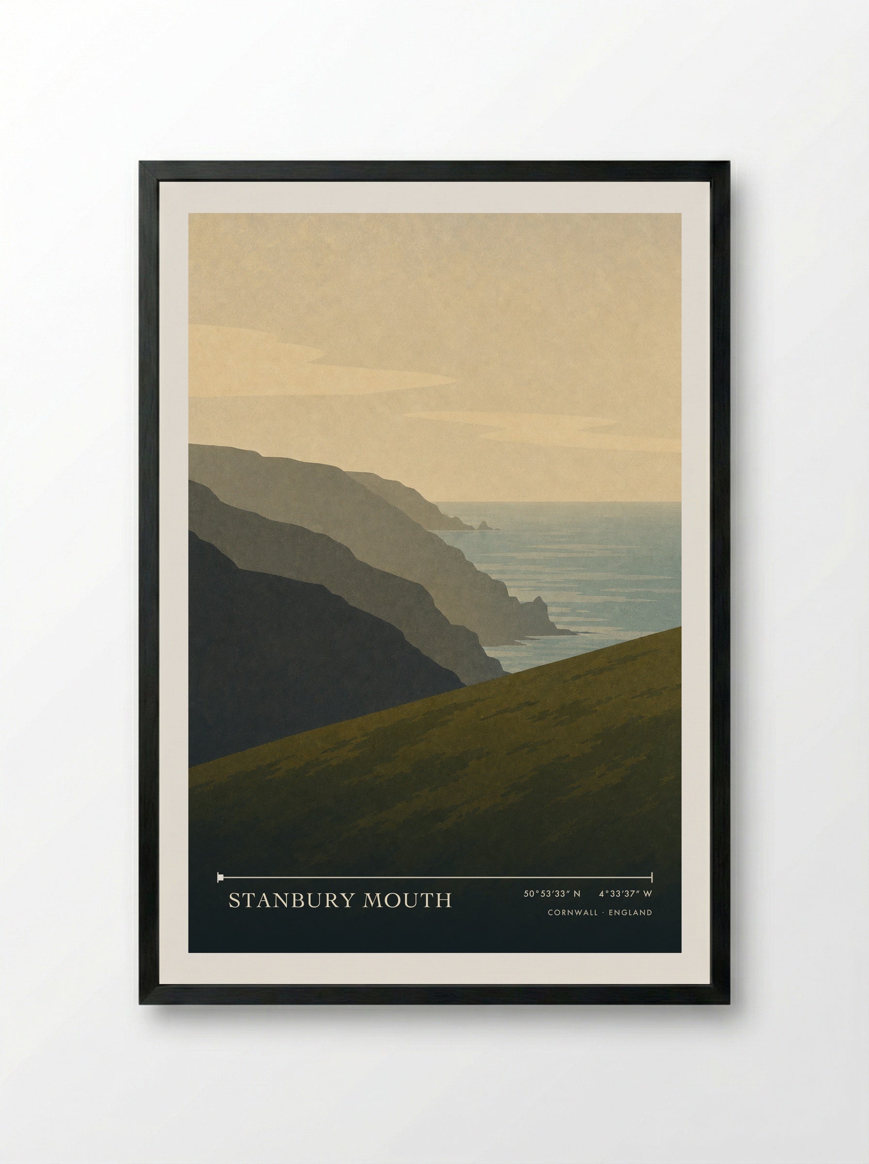 Stanbury Mouth Cornwall England Travel Poster - Framed Print Black