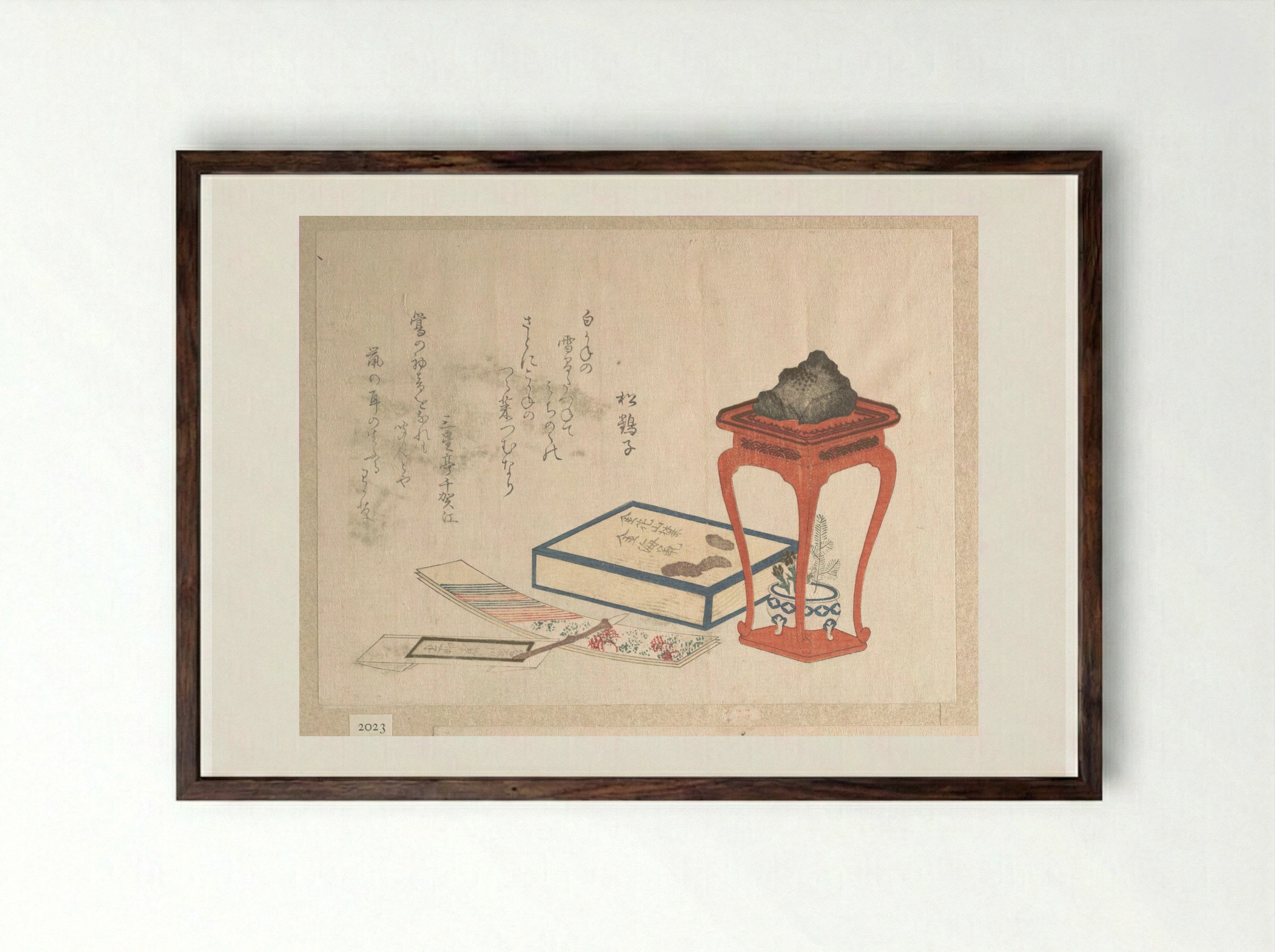 Stand, Box and Writing-Paper - Ryūryūkyo Shinsai - Framed Print Dark Wood