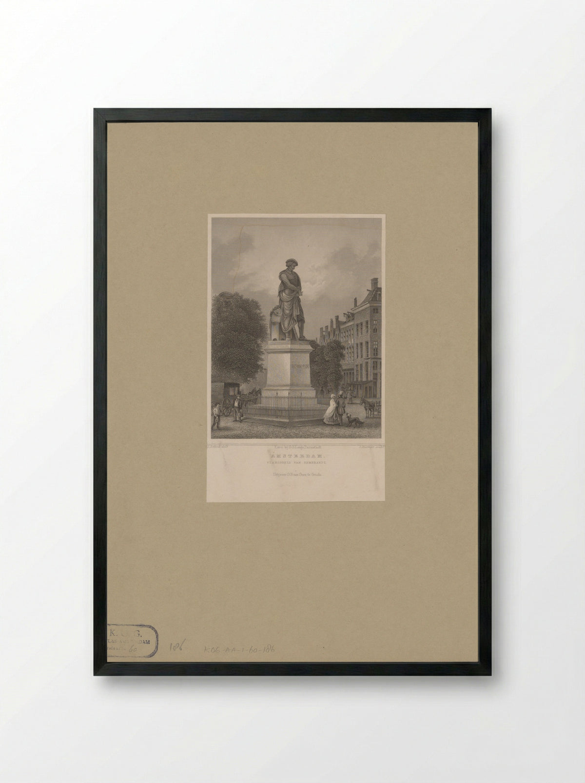 Standbeeld van Rembrandt op de Botermarkt te Amsterdam - G. Heisinger - Framed Print Black