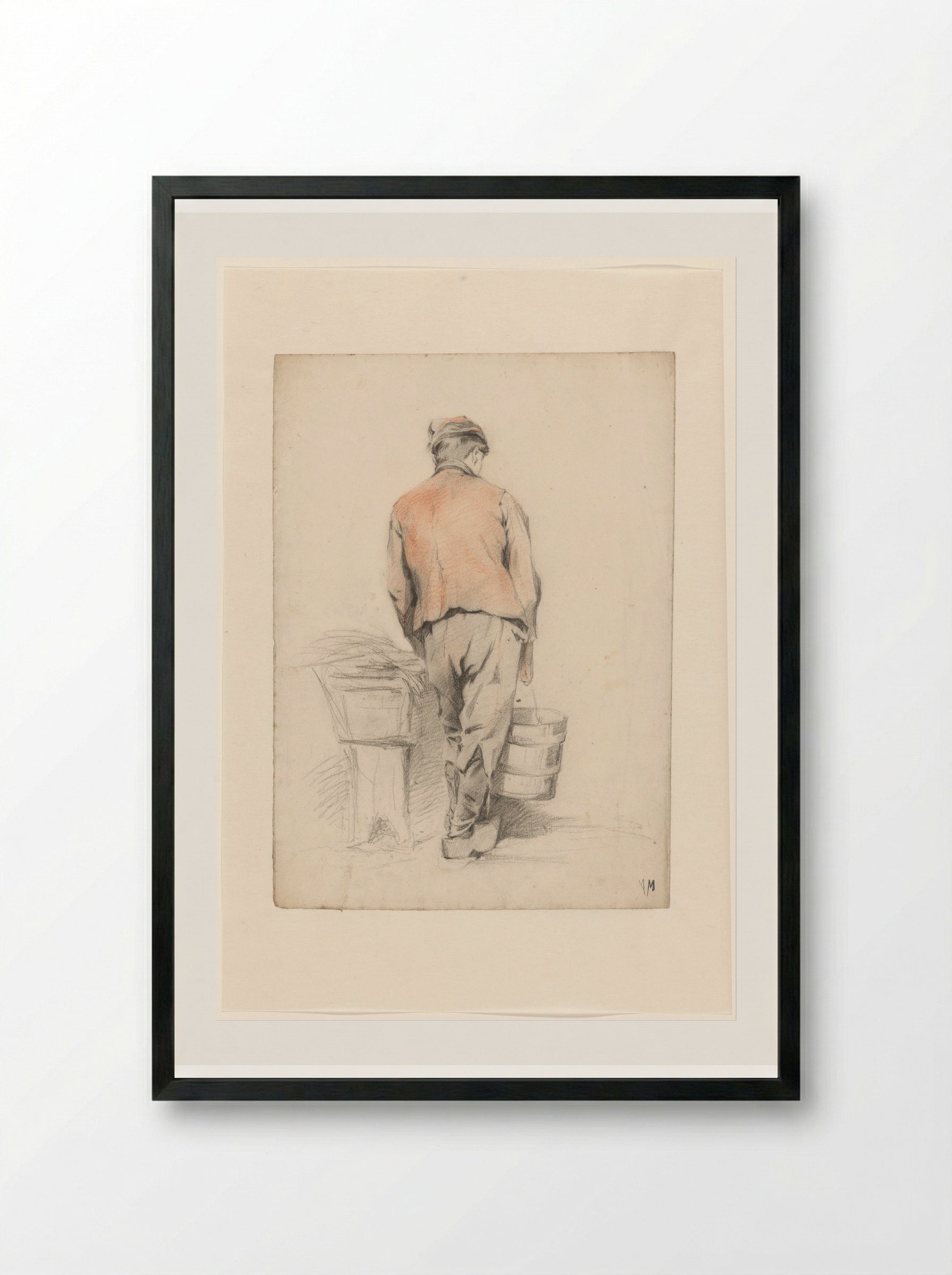 Standing Boy with a Bucket, Seen from the Back - Anton Mauve - Framed Print Black