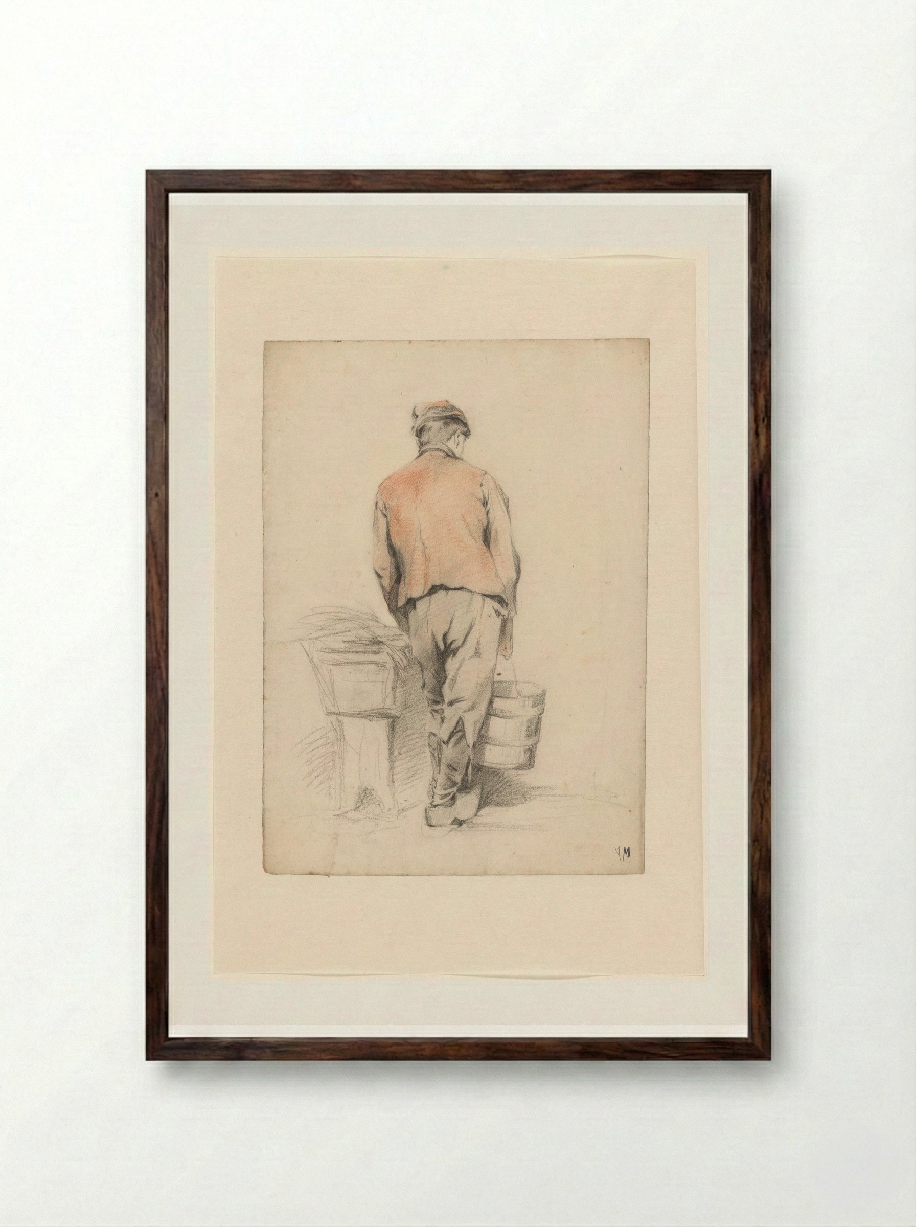 Standing Boy with a Bucket, Seen from the Back - Anton Mauve - Framed Print Dark Wood