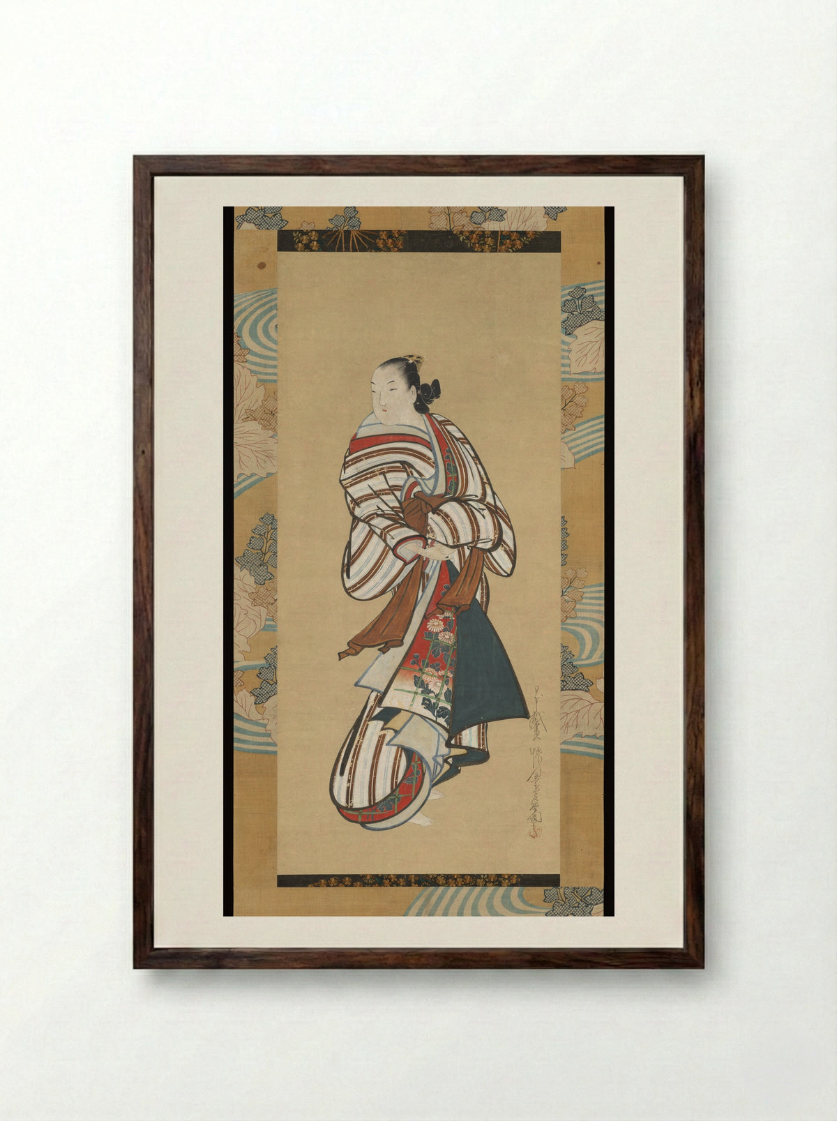 Standing Courtesan Looking Over Her Shoulder - Kaigetsudō Dohan - Framed Print Dark Wood