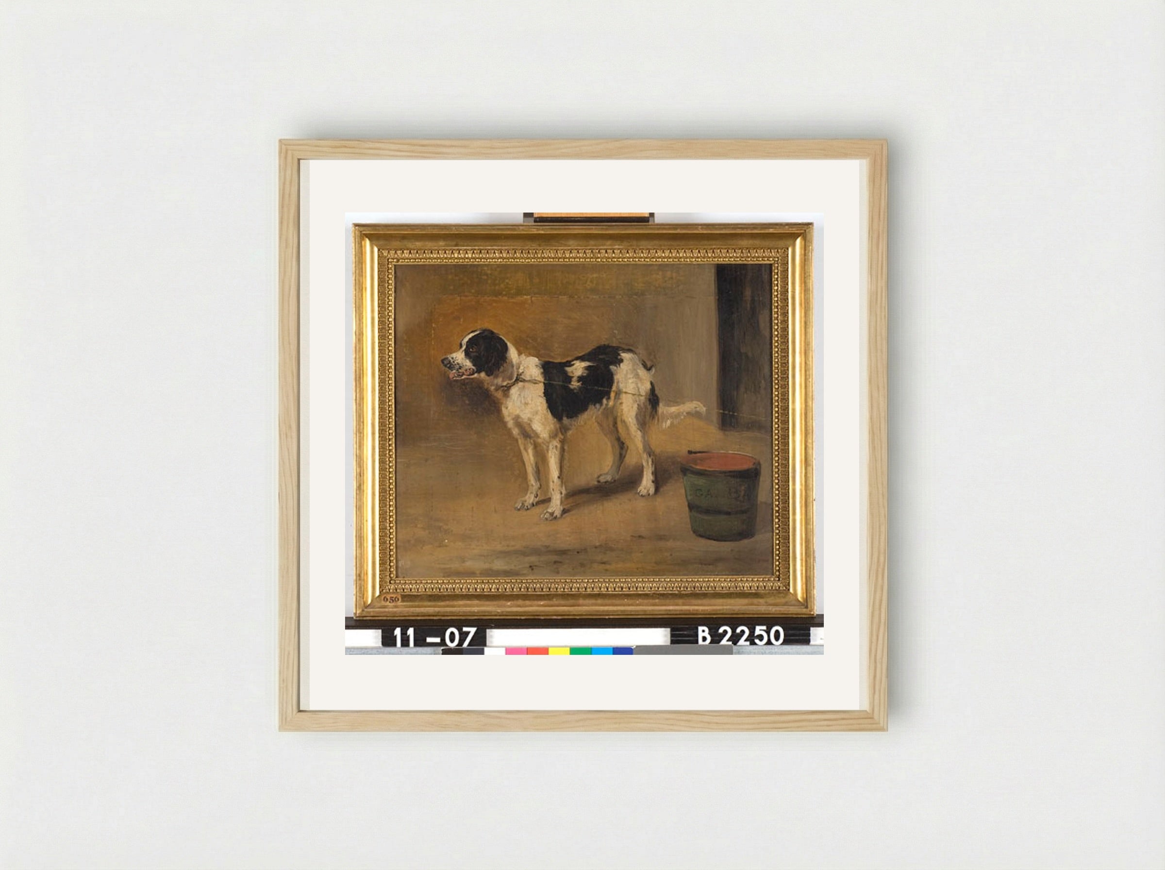 Standing Dog with Bucket - Guillaume Anne van der Brugghen - Framed Print Wood