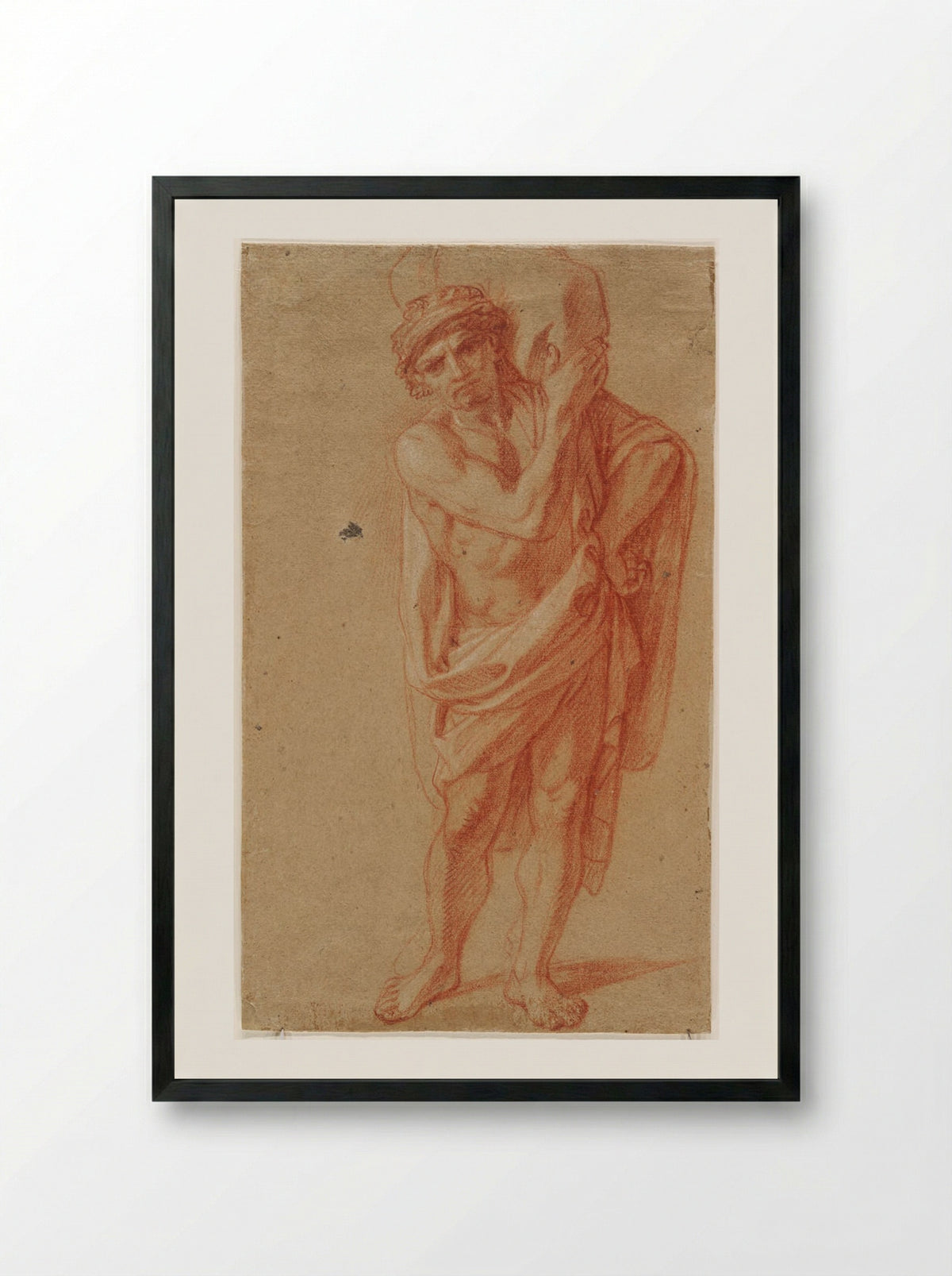 Standing Draped Man Carrying a Large Bundle on His Shoulder - François Verdier - Framed Print Black
