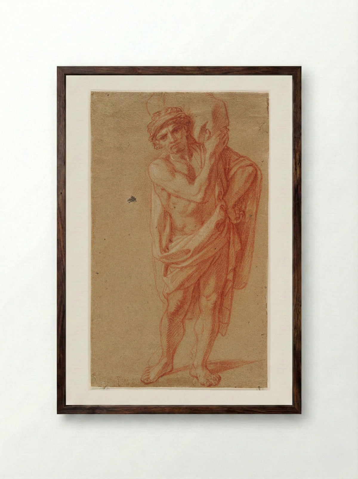 Standing Draped Man Carrying a Large Bundle on His Shoulder - François Verdier - Framed Print Dark Wood