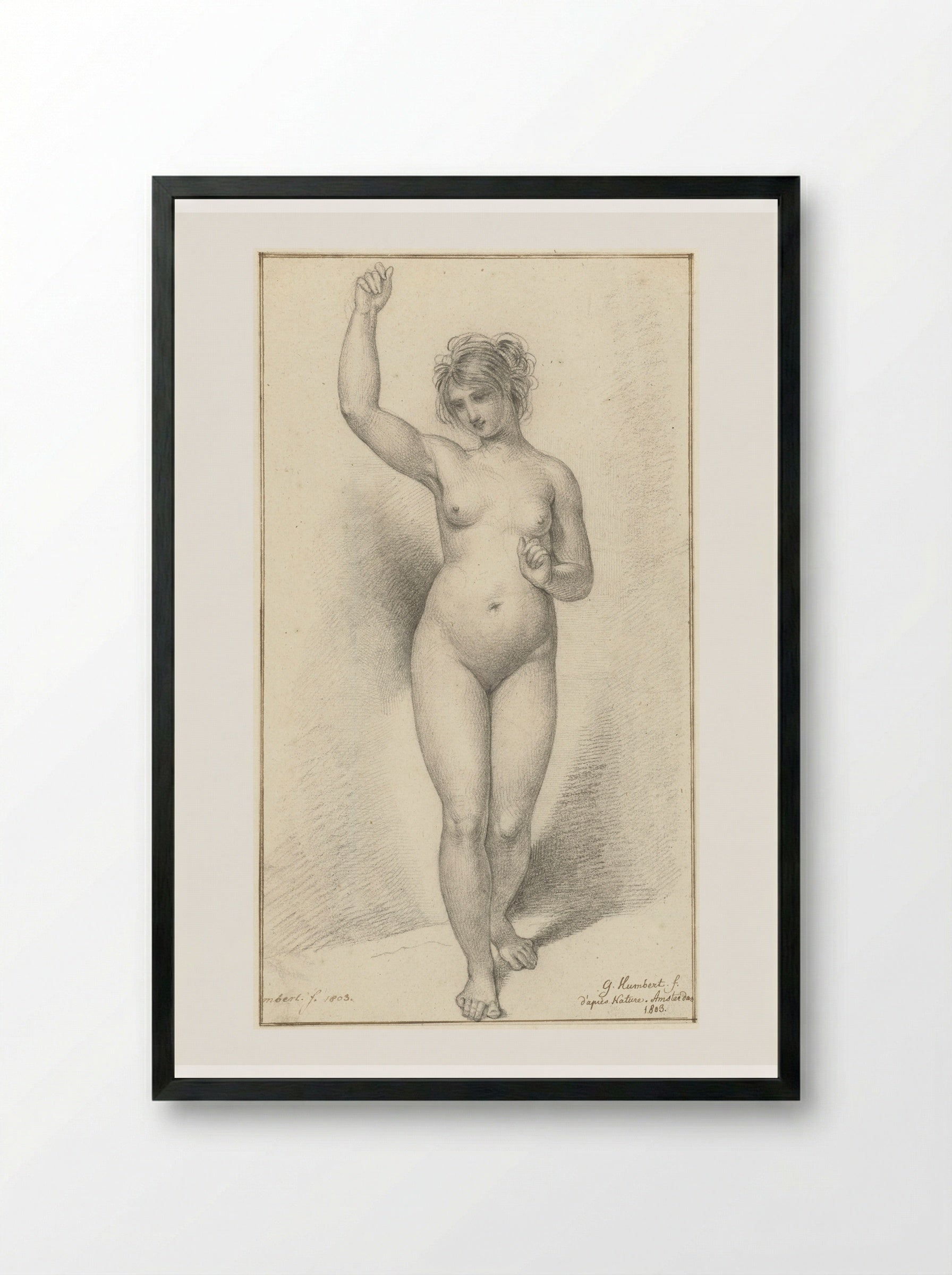 Standing Female Nude, with Raised Right Arm - David Pièrre Giottino Humbert de Superville - Framed Print Black