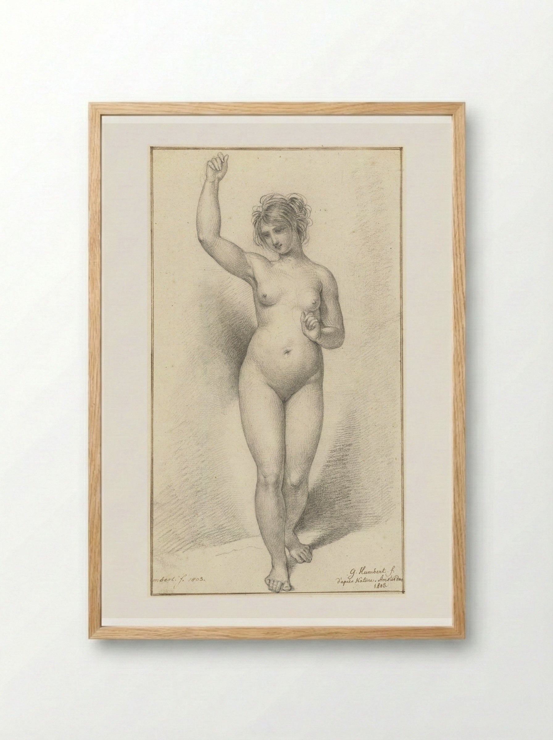 Standing Female Nude, with Raised Right Arm - David Pièrre Giottino Humbert de Superville - Framed Print Wood
