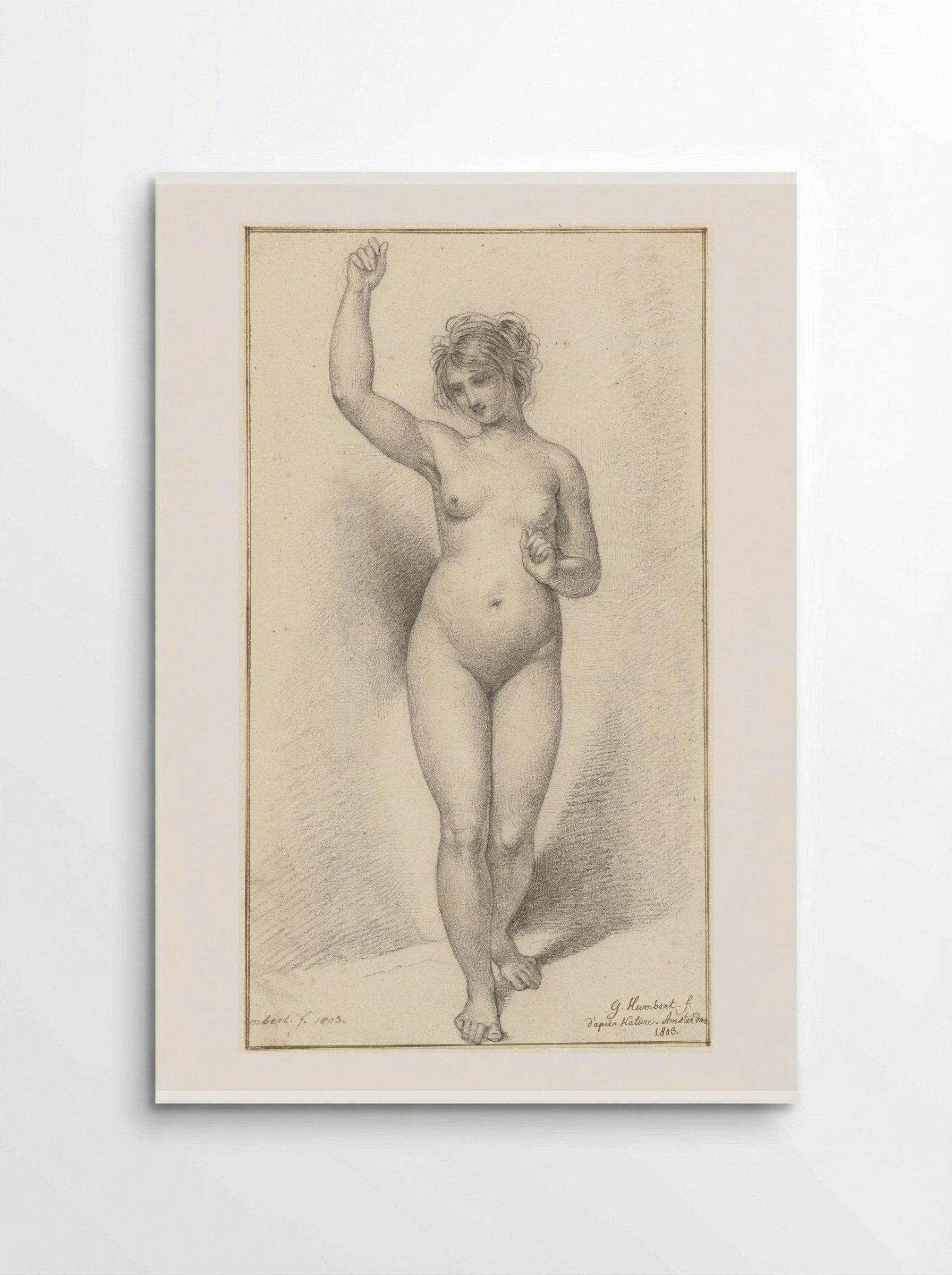 Standing Female Nude, with Raised Right Arm - David Pièrre Giottino Humbert de Superville - Poster