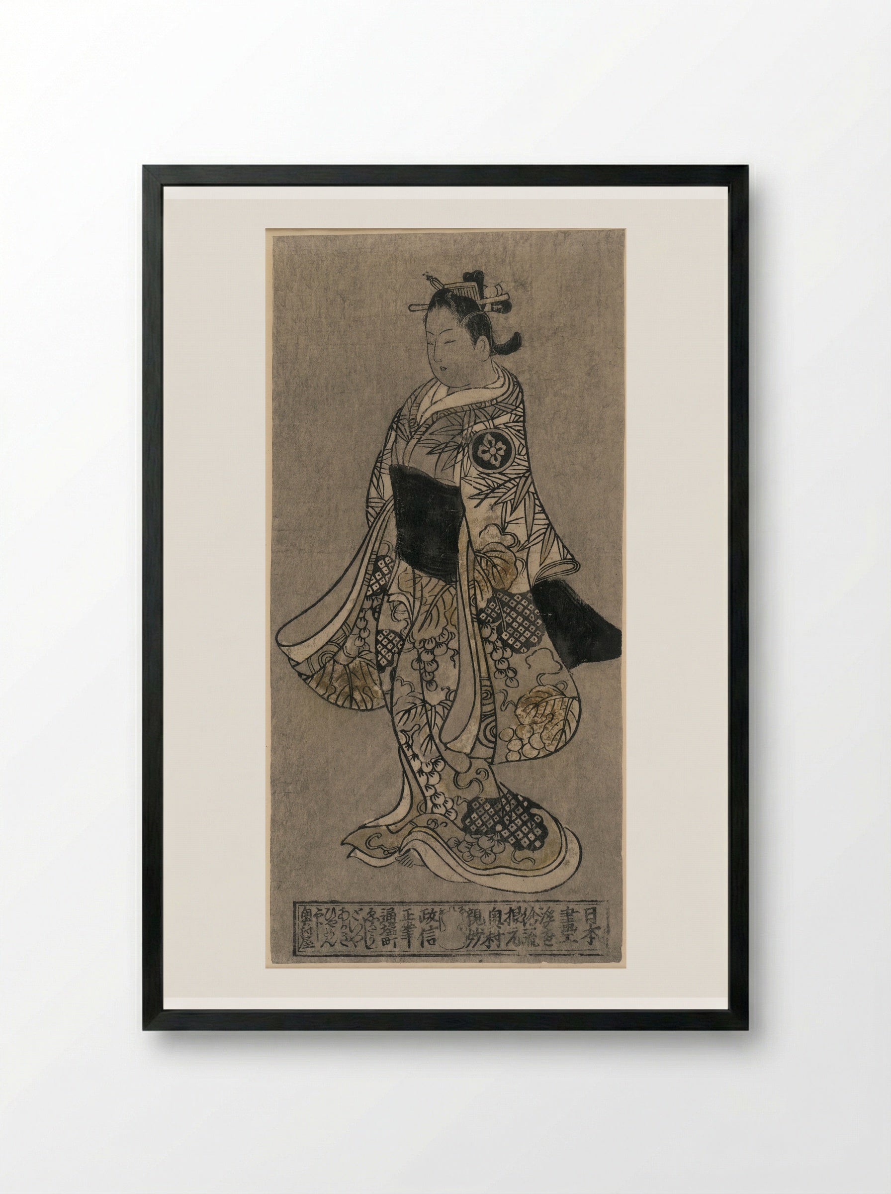 Standing Figure of a Woman - Okumura Masanobu - Framed Print Black