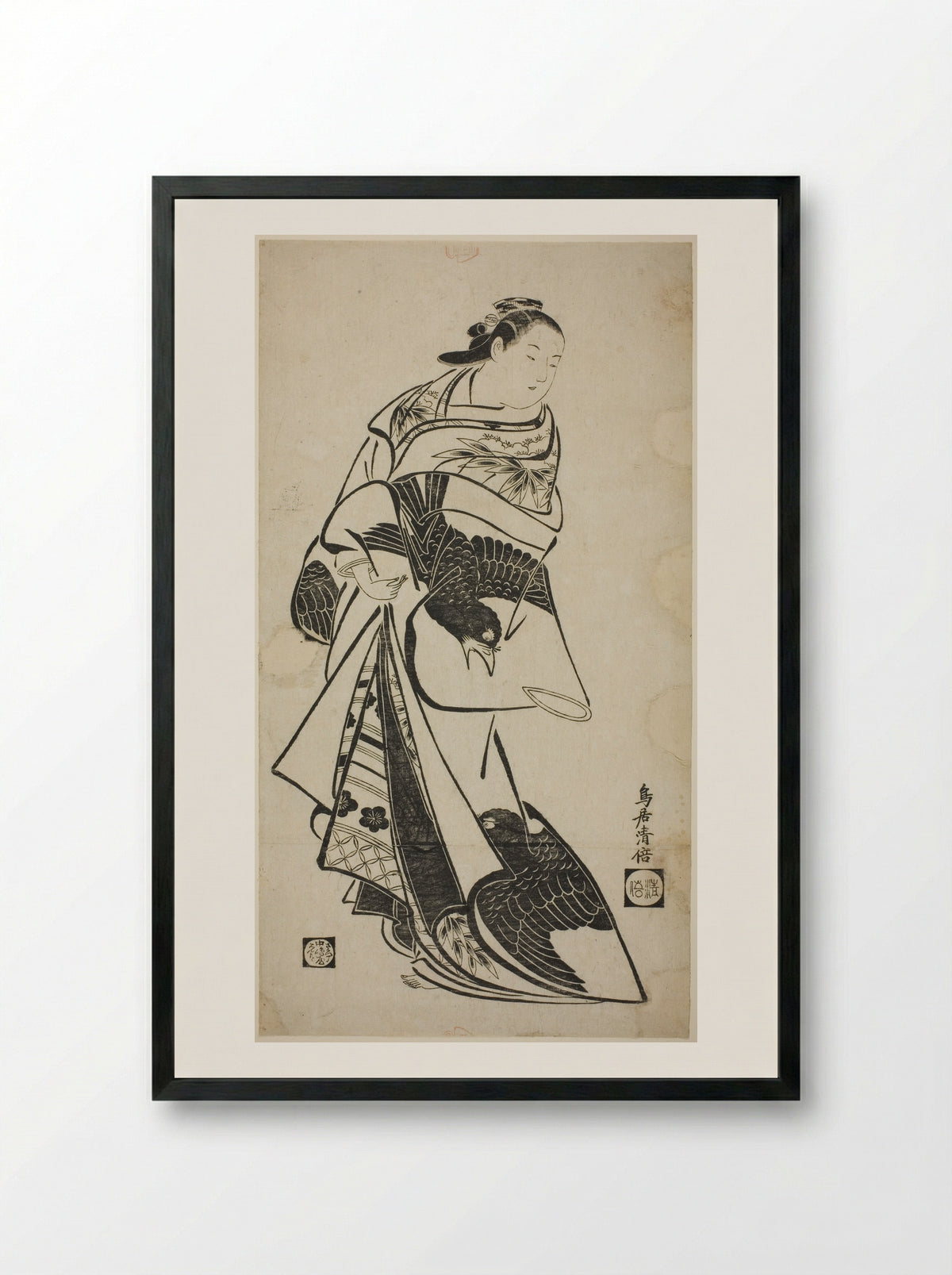 Standing Figure of a Woman - Torii Kiyomasu I - Framed Print Black