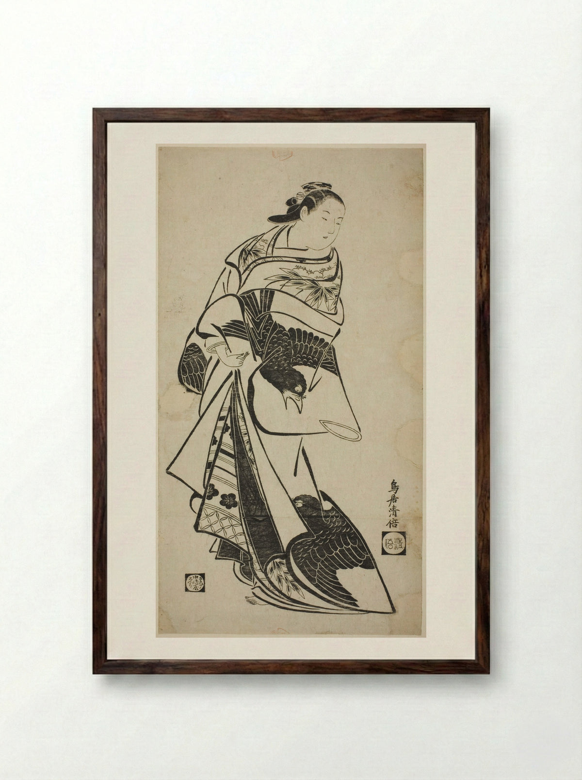 Standing Figure of a Woman - Torii Kiyomasu I - Framed Print Dark Wood