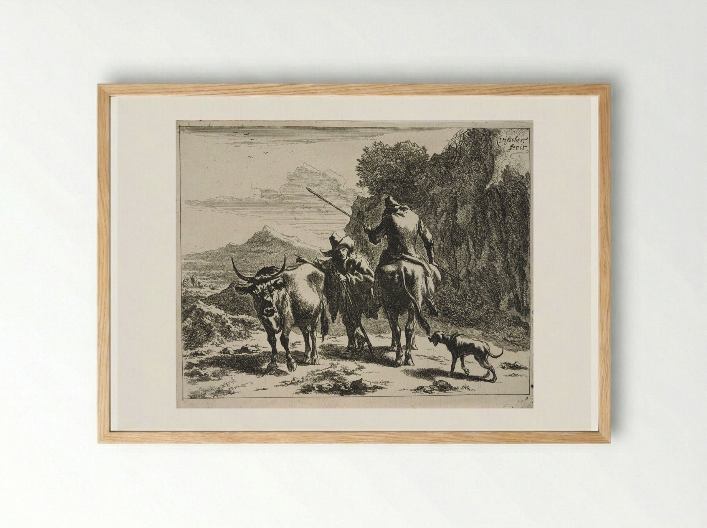 Standing Herdsman Chatting with a Mounted Herdsman - Johannes Visscher - Framed Print Wood