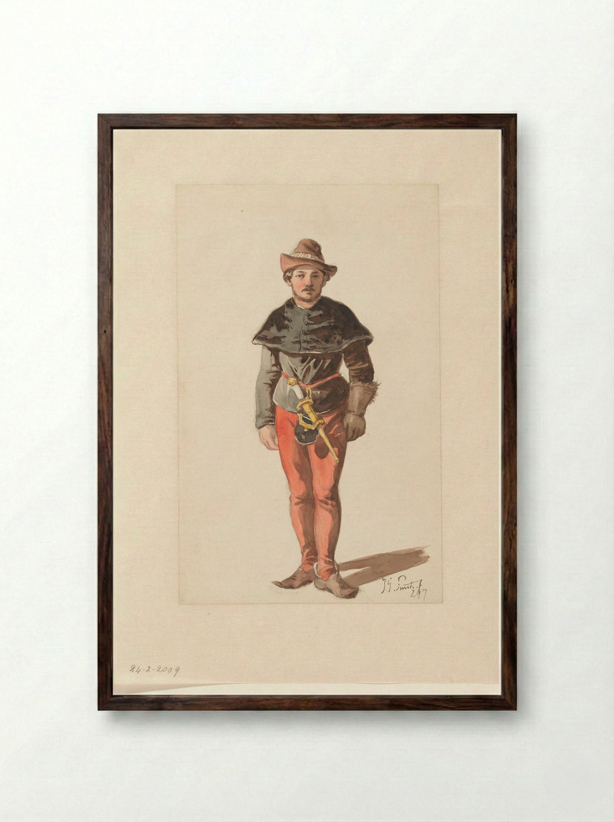 Standing Landsknecht in Burgundian Costume - Jan Gerard Smits - Framed Print Dark Wood
