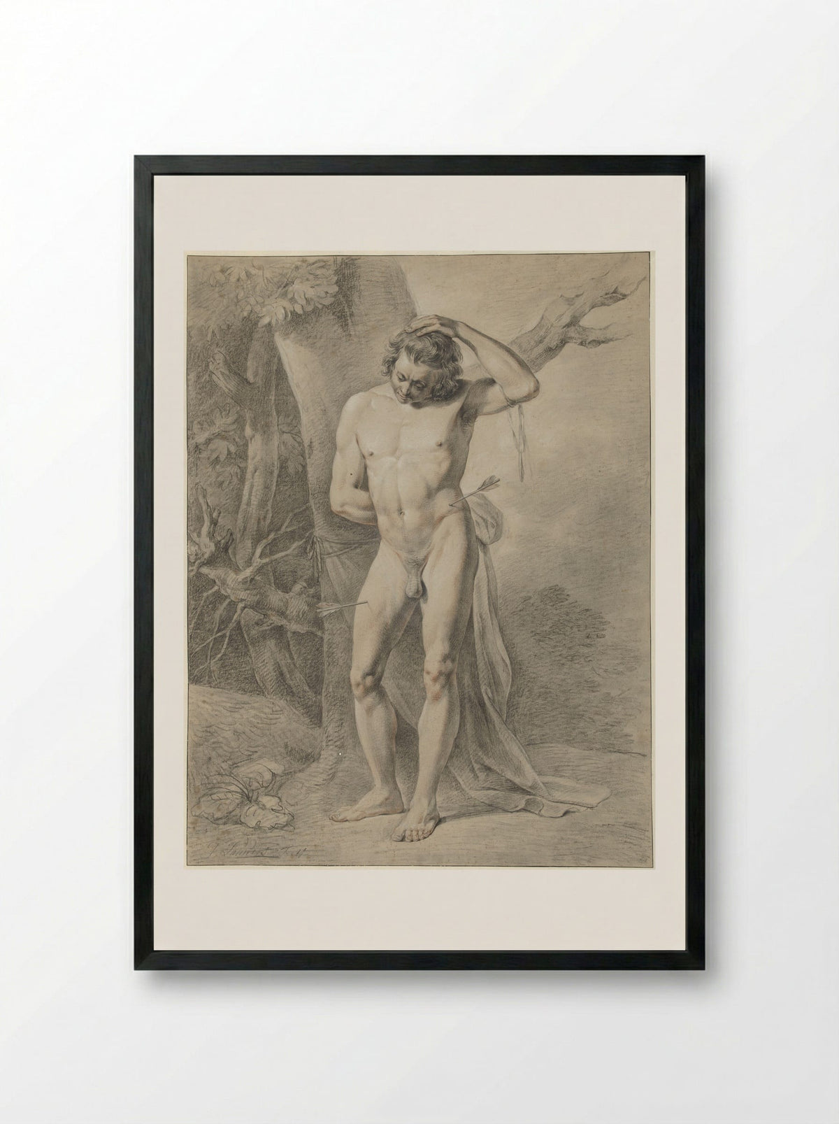 Standing Male Nude Before a Tree - Jacobus Johannes Lauwers - Framed Print Black