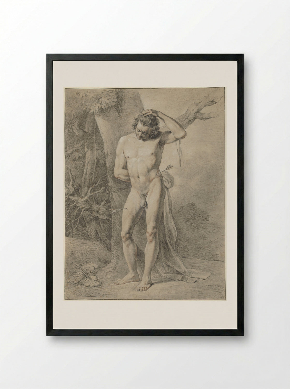 Standing Male Nude Before a Tree - Jacobus Johannes Lauwers - Framed Print Black