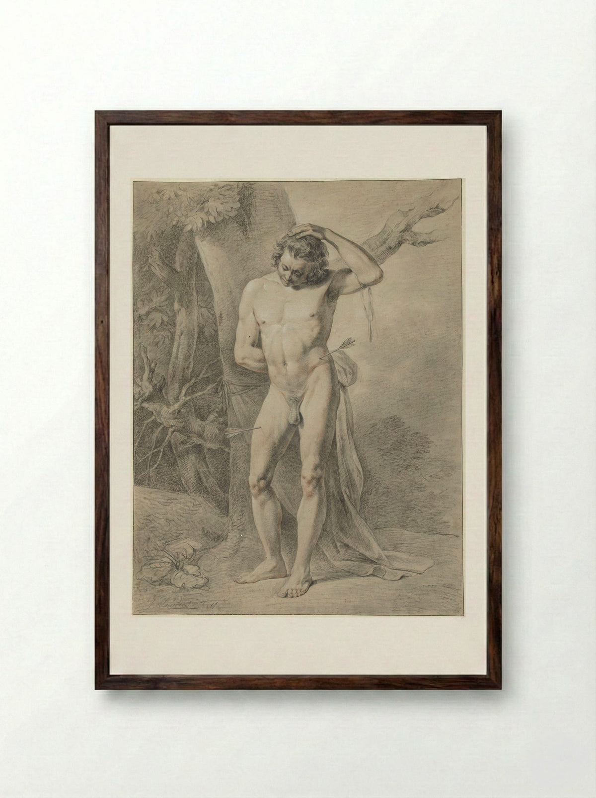 Standing Male Nude Before a Tree - Jacobus Johannes Lauwers - Framed Print Dark Wood