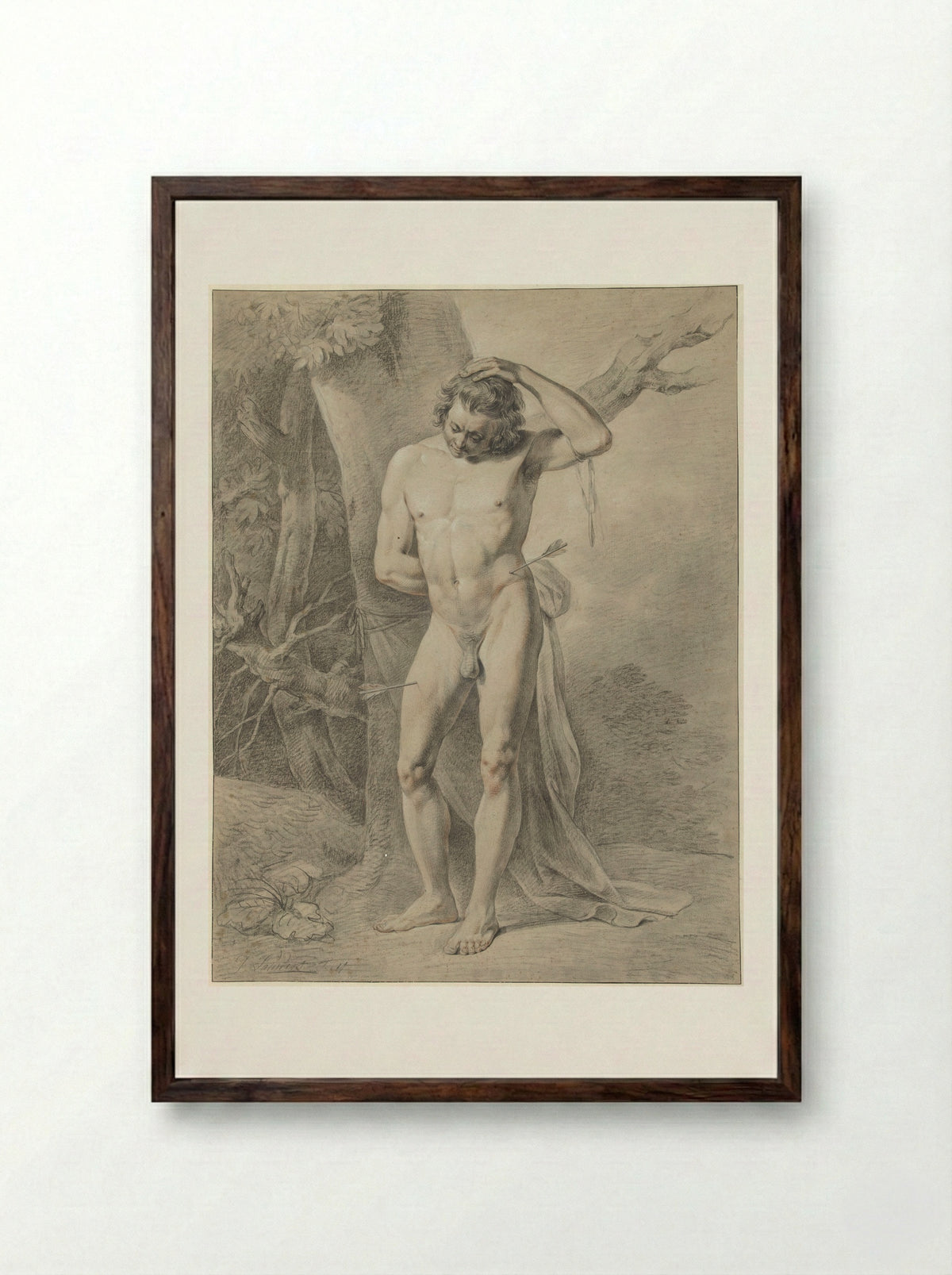 Standing Male Nude Before a Tree - Jacobus Johannes Lauwers - Framed Print Dark Wood