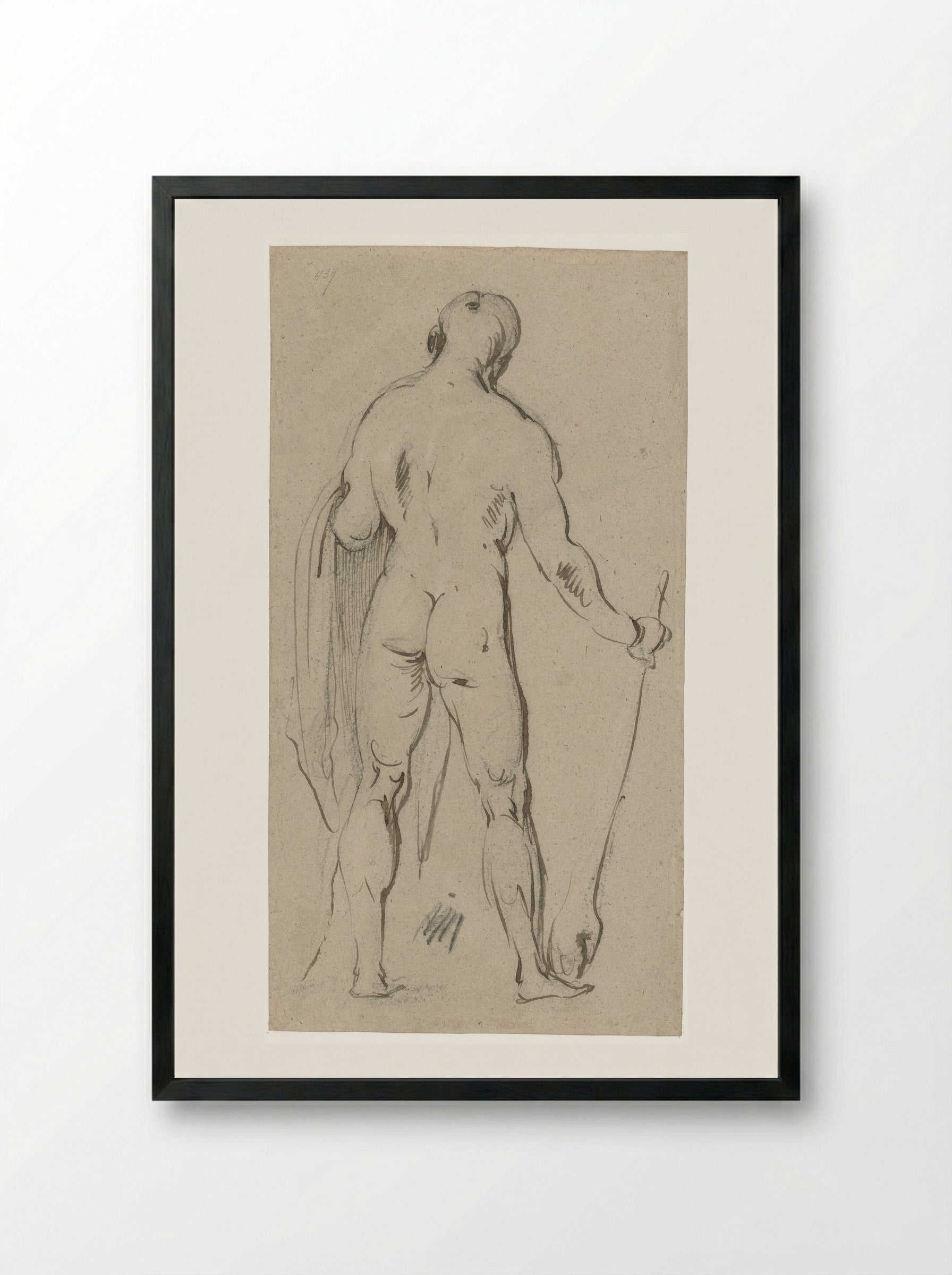 Standing Male Nude, Seen from the Back (Hercules?) - Jan Philipsz. van Bouckhorst - Framed Print Black