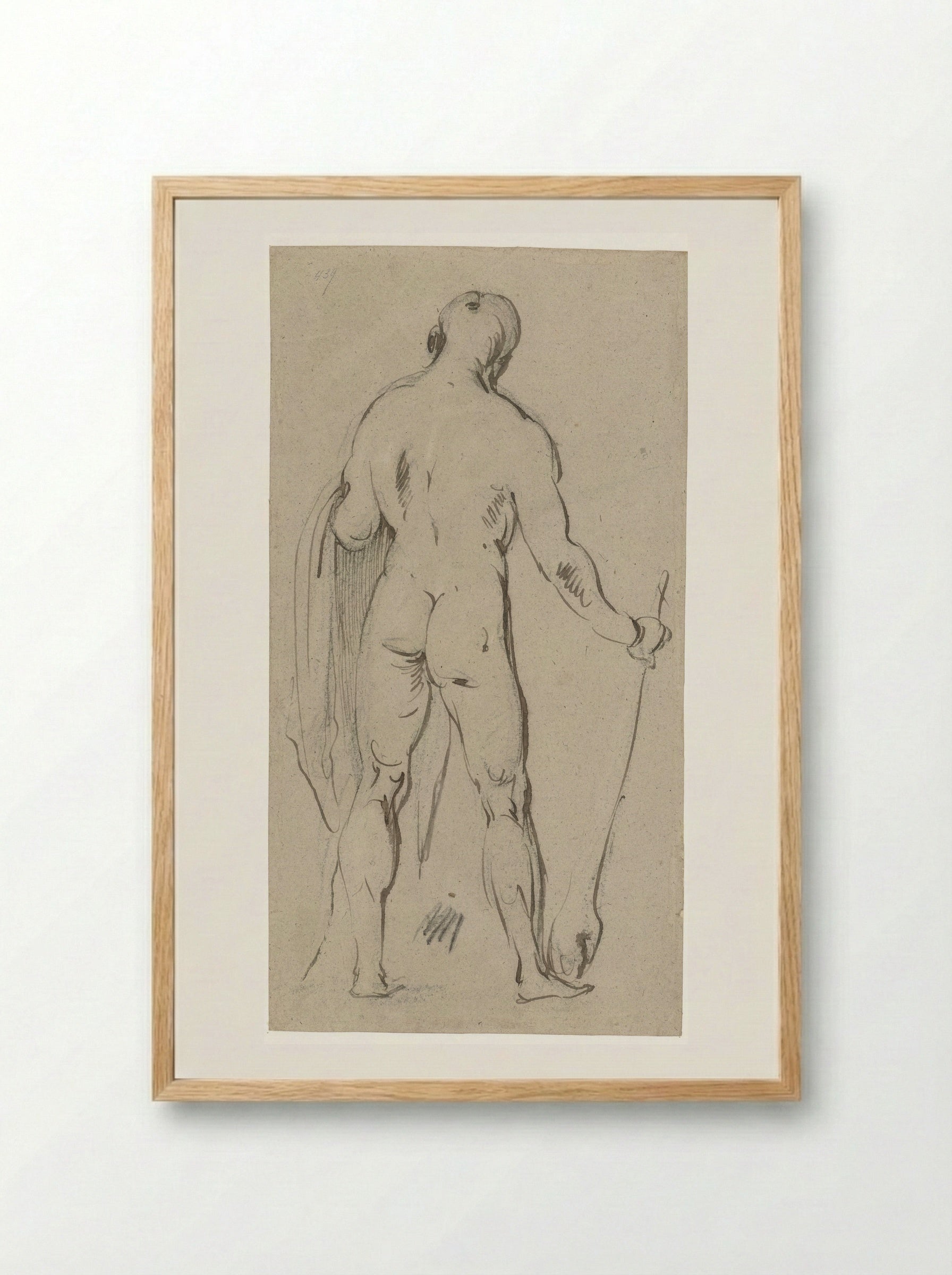 Standing Male Nude, Seen from the Back (Hercules?) - Jan Philipsz. van Bouckhorst - Framed Print Wood
