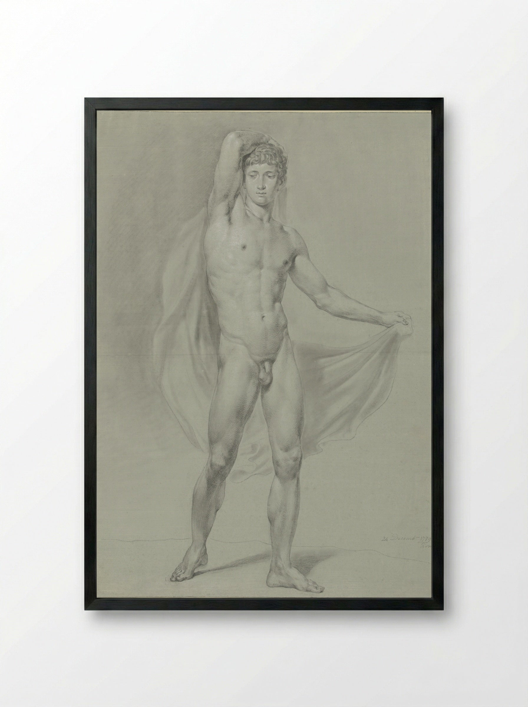 Standing Male Nude with Drapery - Jean Grandjean - Framed Print Black