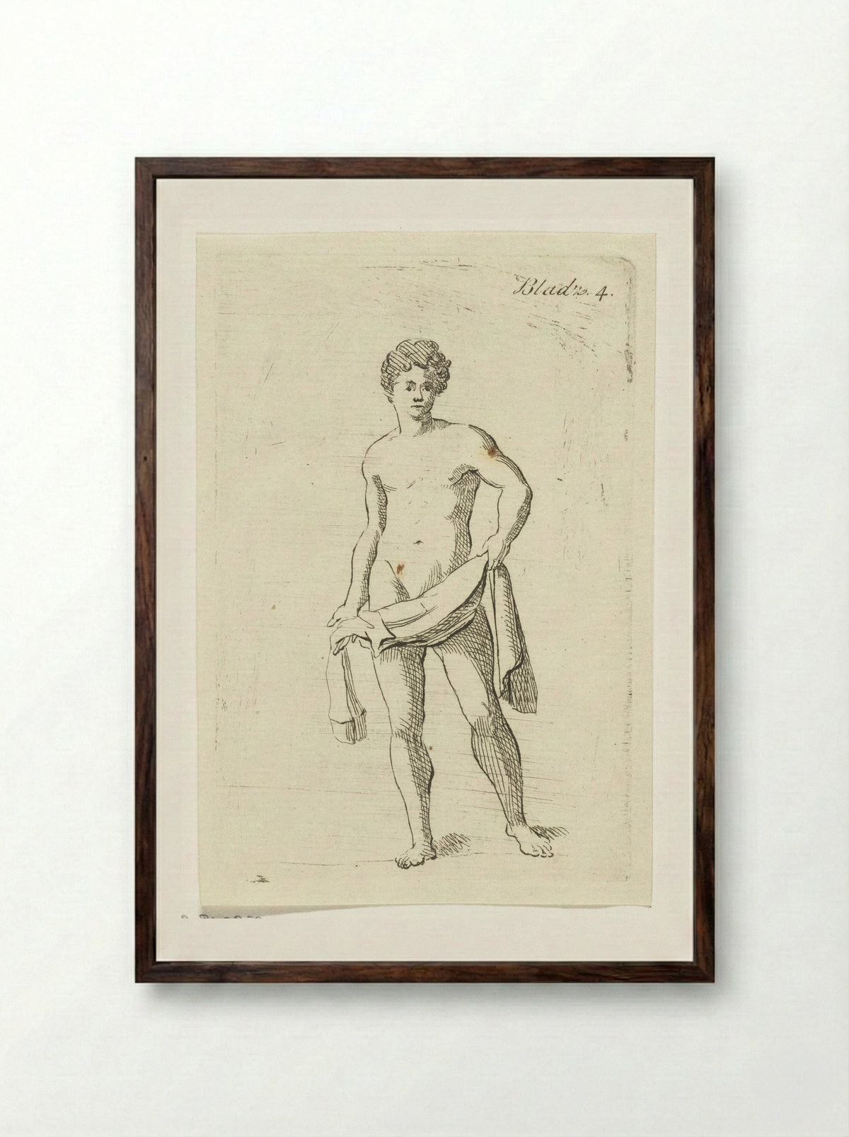 Standing Male Nude with Drapery - Anthonie van den Bos - Framed Print Dark Wood