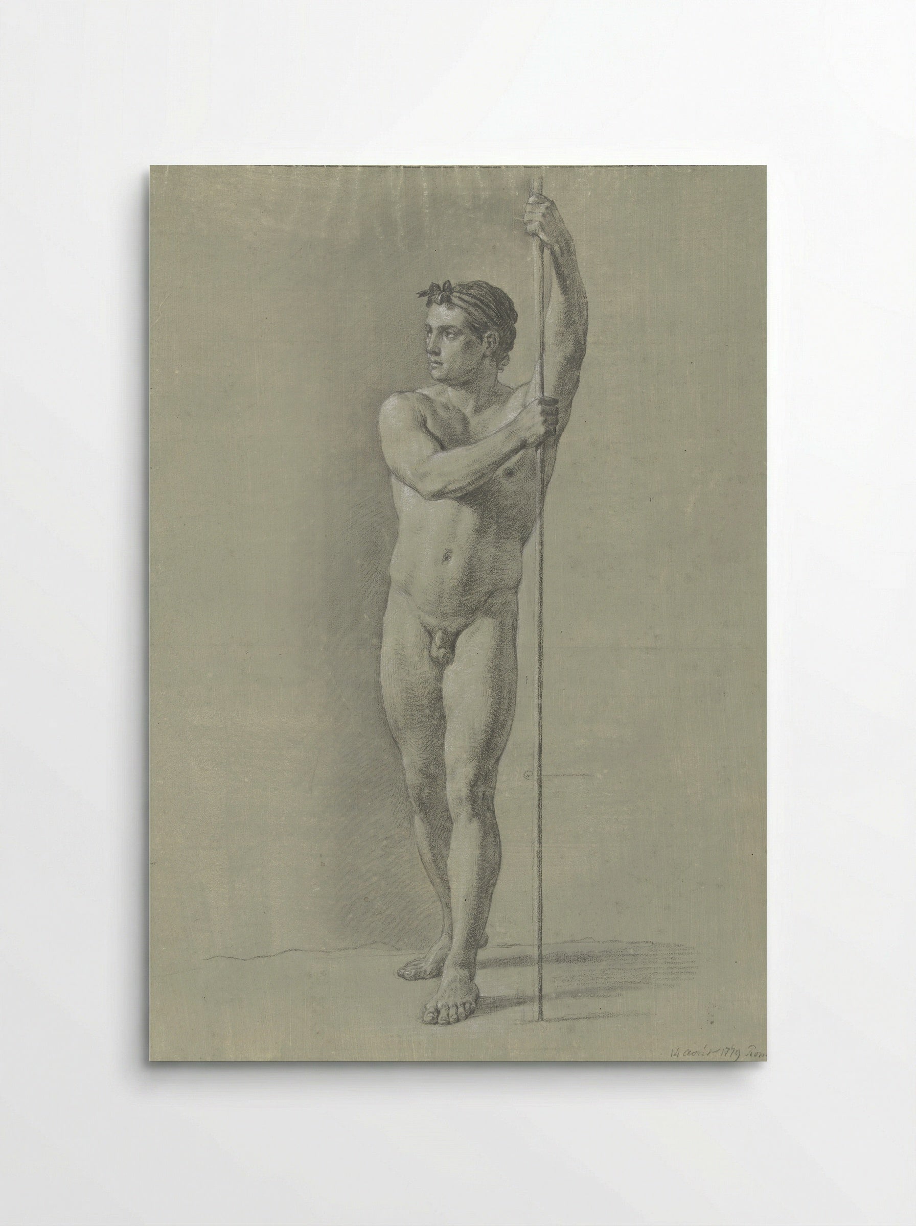 Standing Male Nude with a Staff - Jean Grandjean - Poster