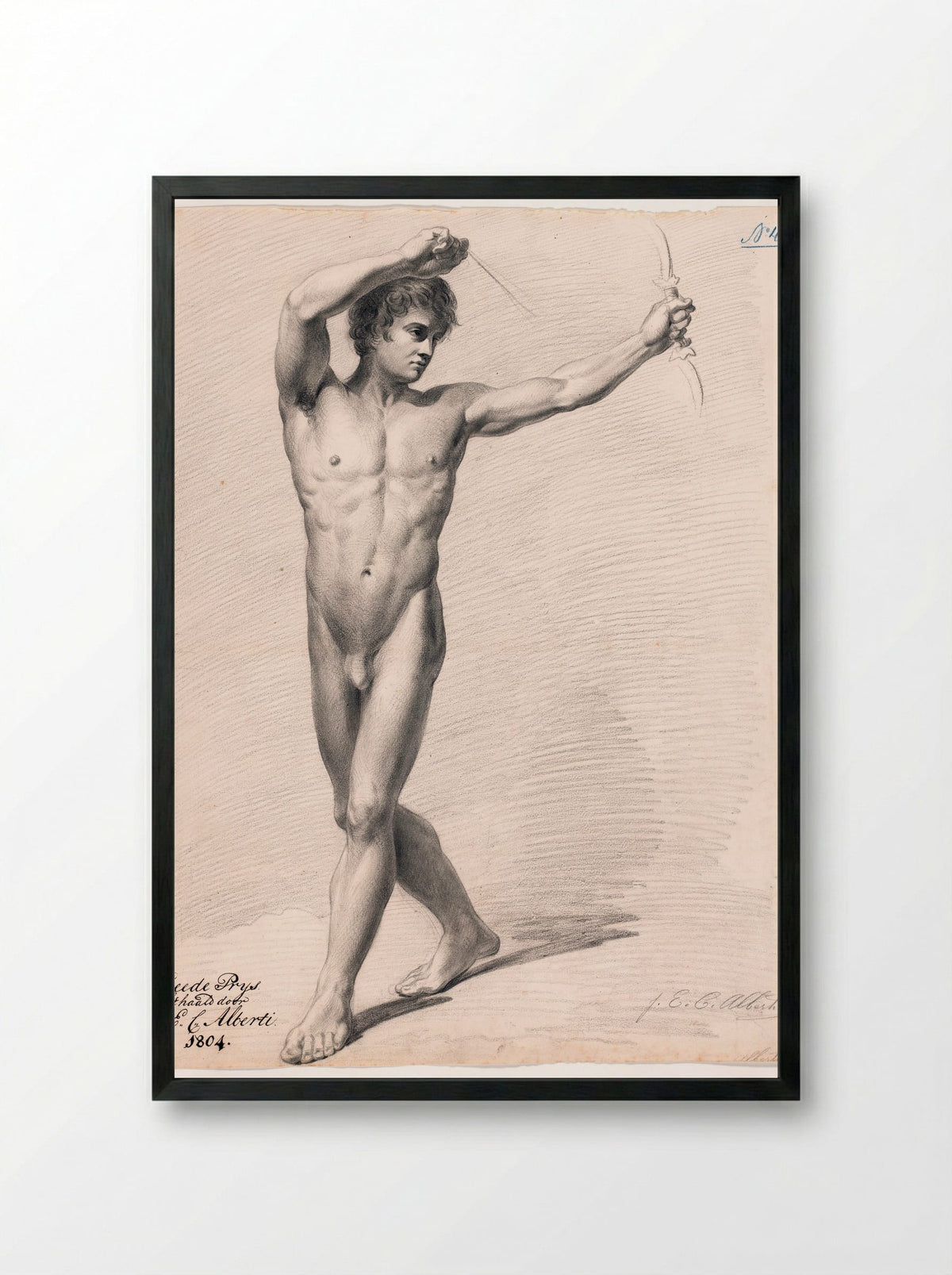 Standing Male Nude - Joannes Echarius Carolus Alberti - Framed Print Black