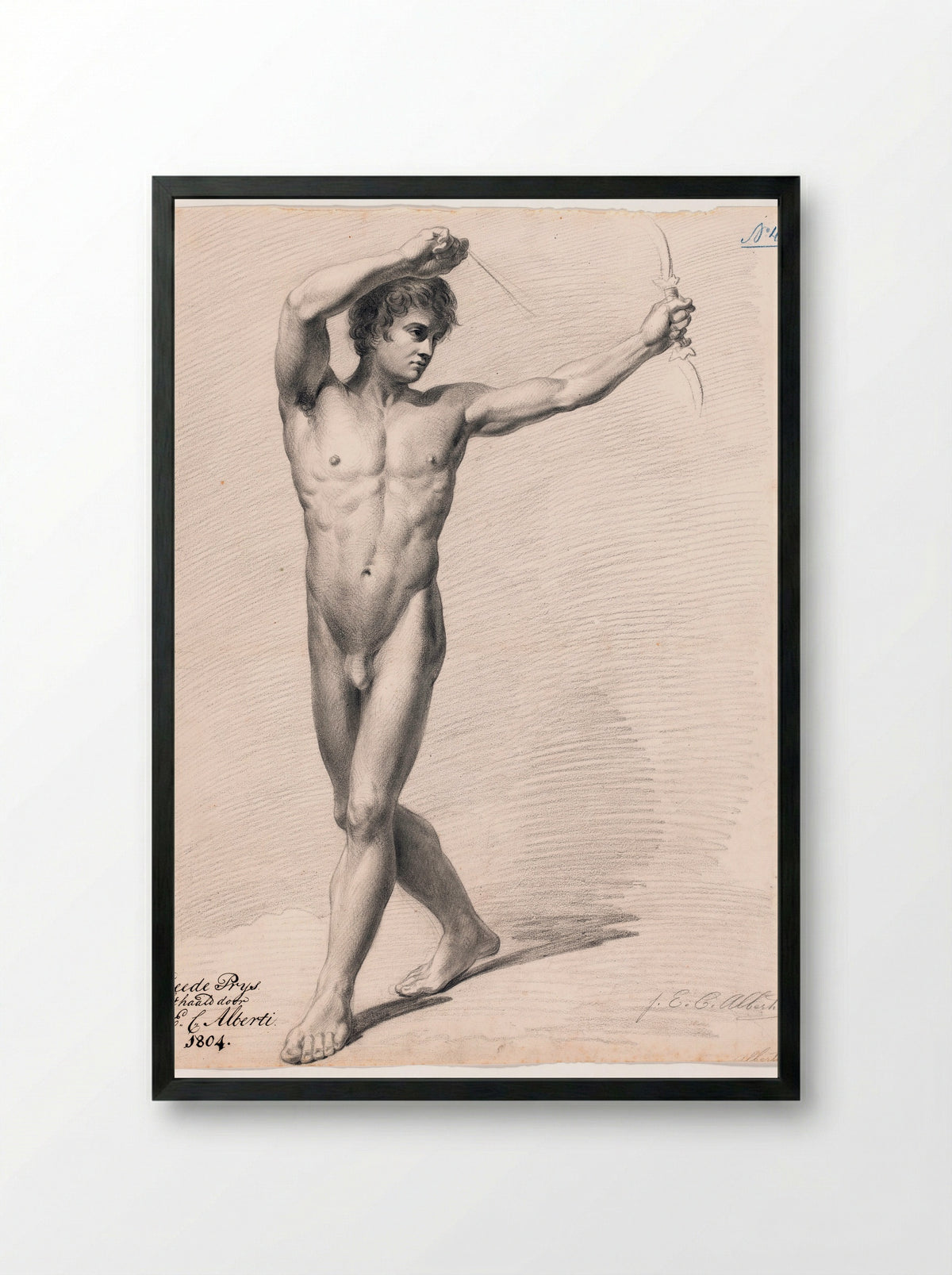 Standing Male Nude - Joannes Echarius Carolus Alberti - Framed Print Black