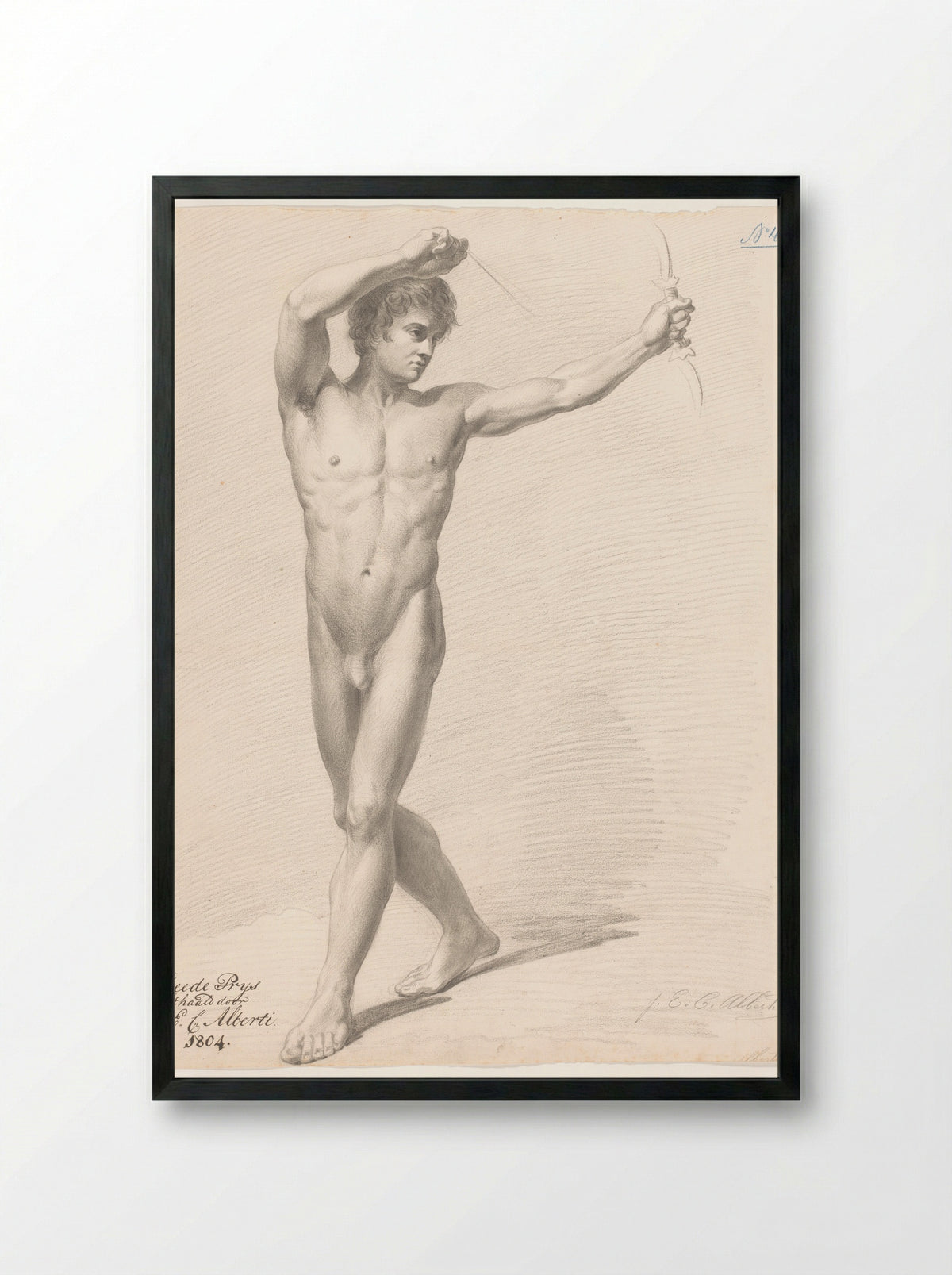 Standing Male Nude - Joannes Echarius Carolus Alberti - Framed Print Black