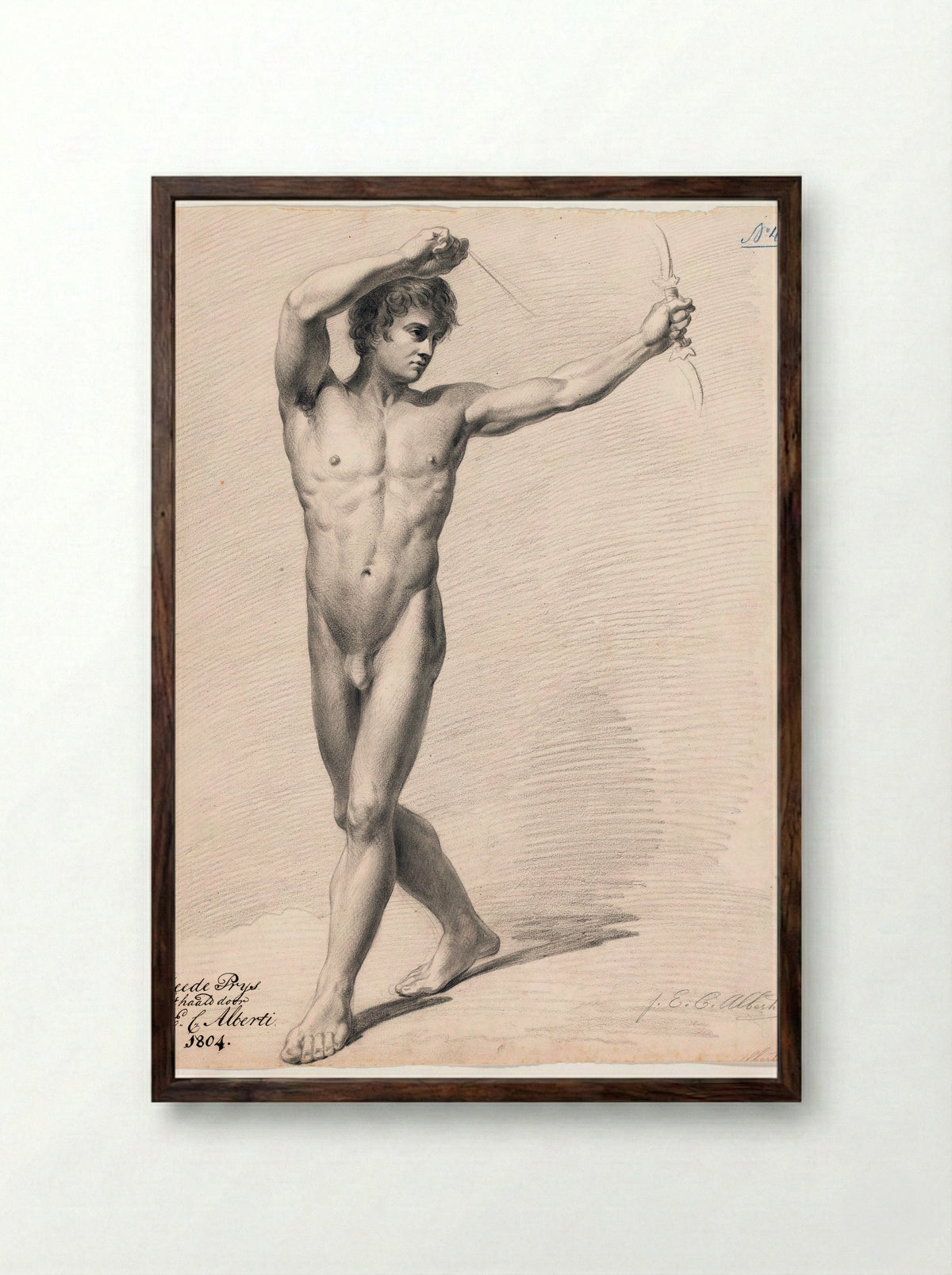 Standing Male Nude - Joannes Echarius Carolus Alberti - Framed Print Dark Wood
