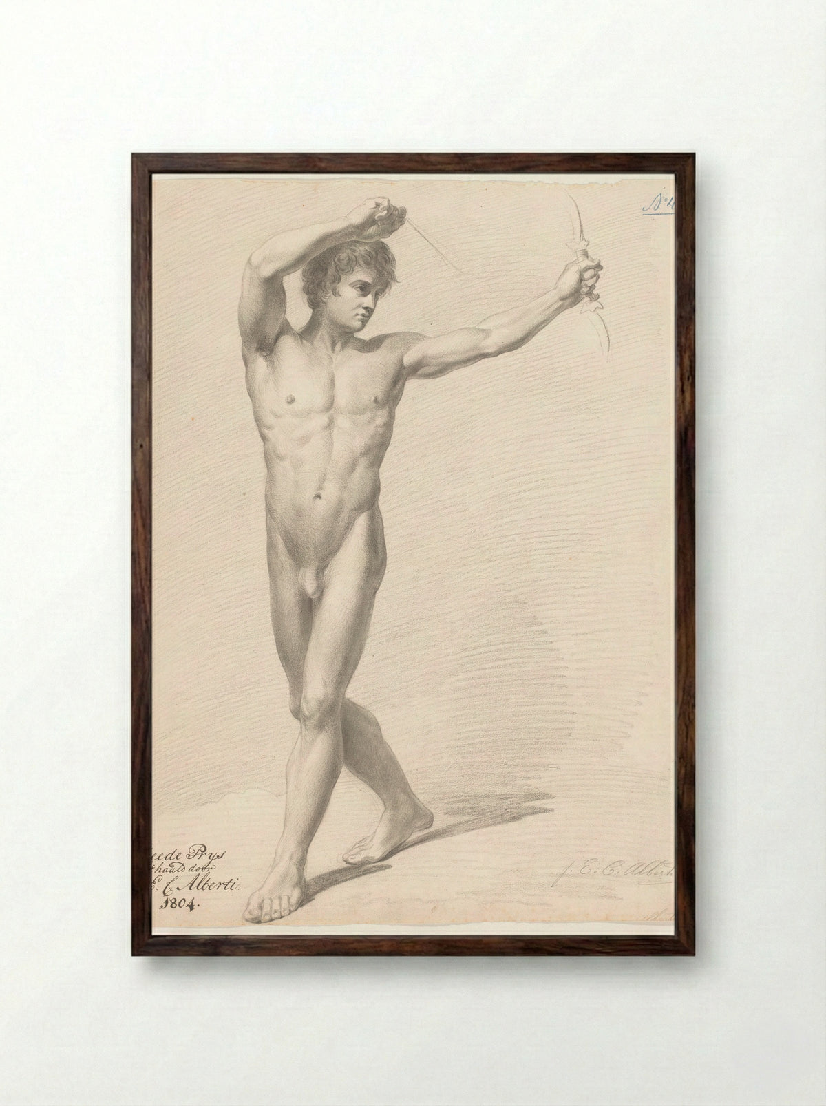 Standing Male Nude - Joannes Echarius Carolus Alberti - Framed Print Dark Wood