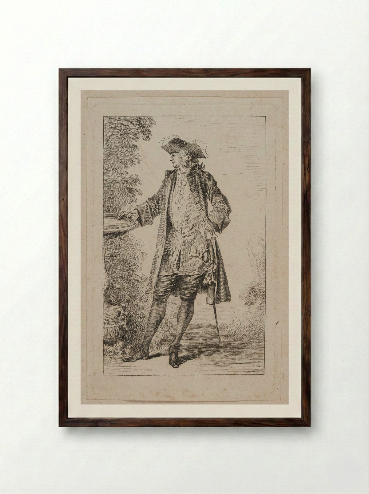 Standing Man, His Hand on a Basin - Jean-Antoine Watteau - Framed Print Dark Wood