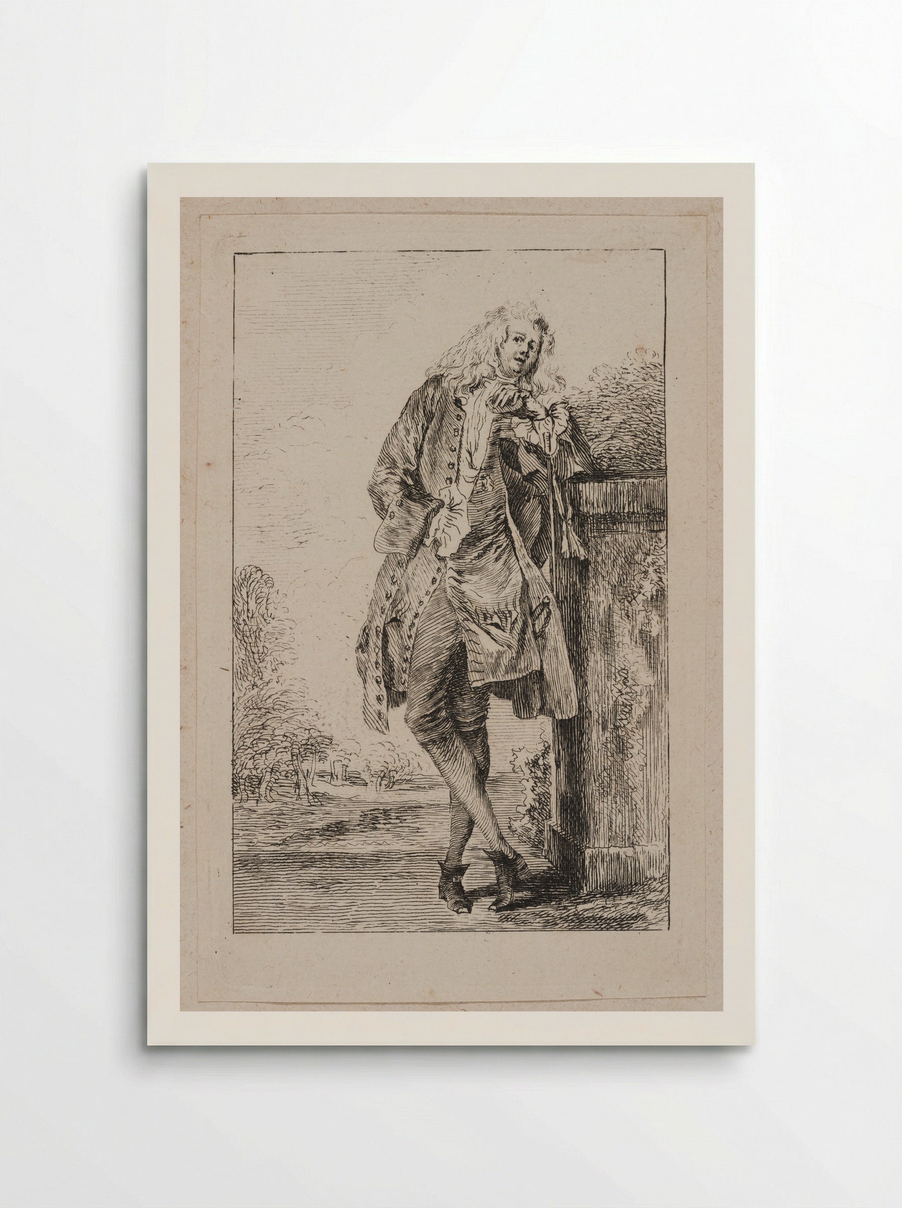 Standing Man, Leaning on a Pedestal - Jean-Antoine Watteau - Poster