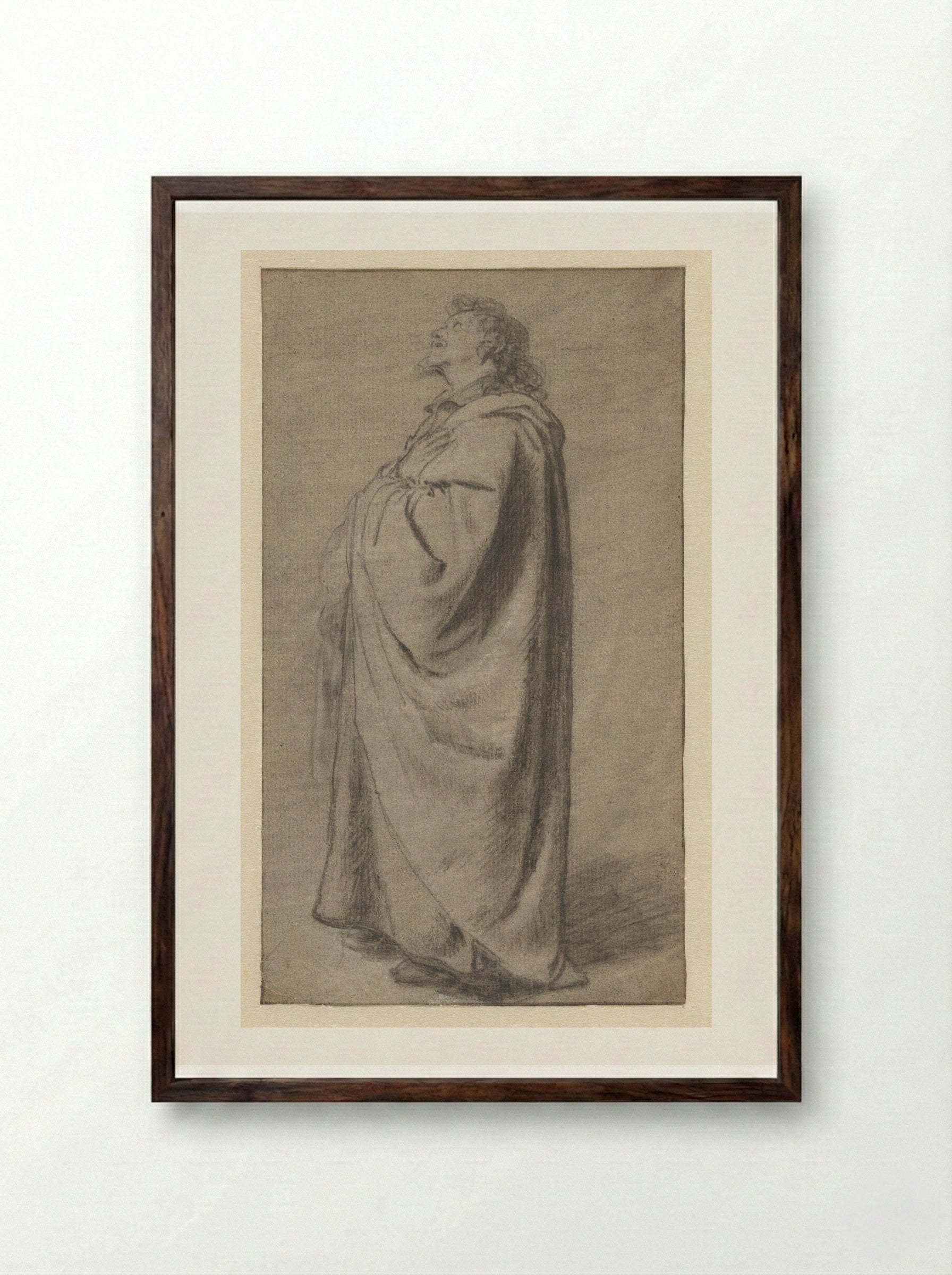 Standing Man in a Cloak (Saint John the Evangelist?) - Jan Lievens - Framed Print Dark Wood