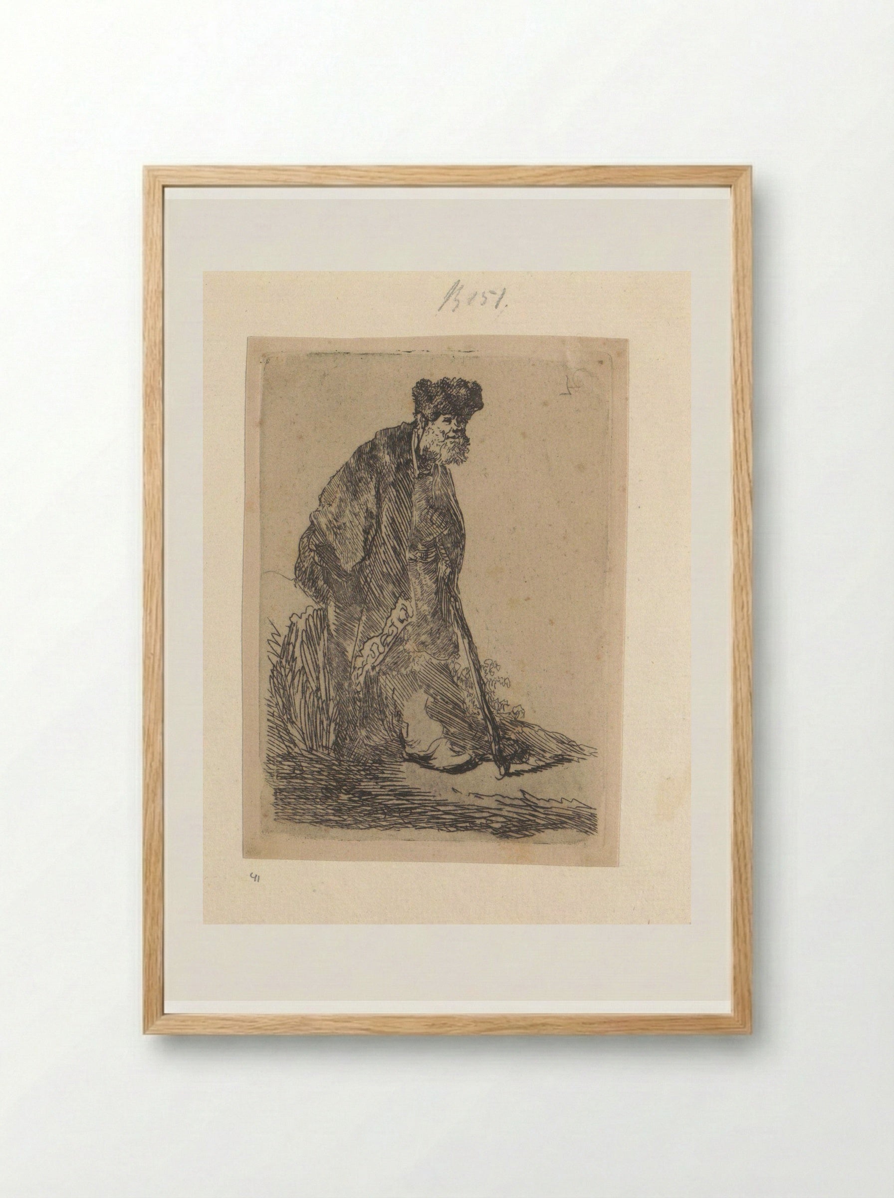 Standing Man in a Long Cloak and Fur Cap - Henry Louis Basan - Framed Print Wood