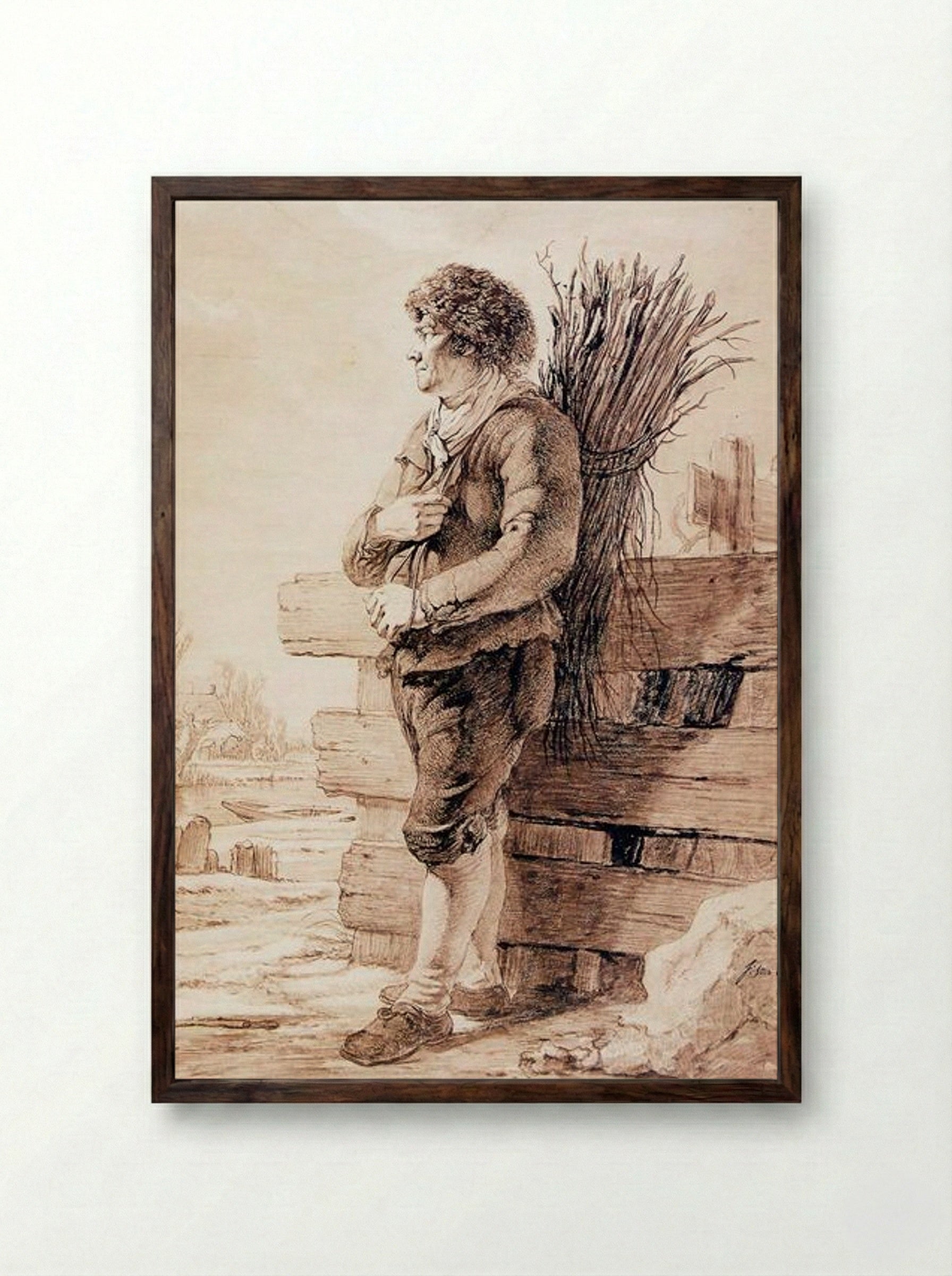 Standing Man with Branches - Jacob van Strij - Framed Print Dark Wood