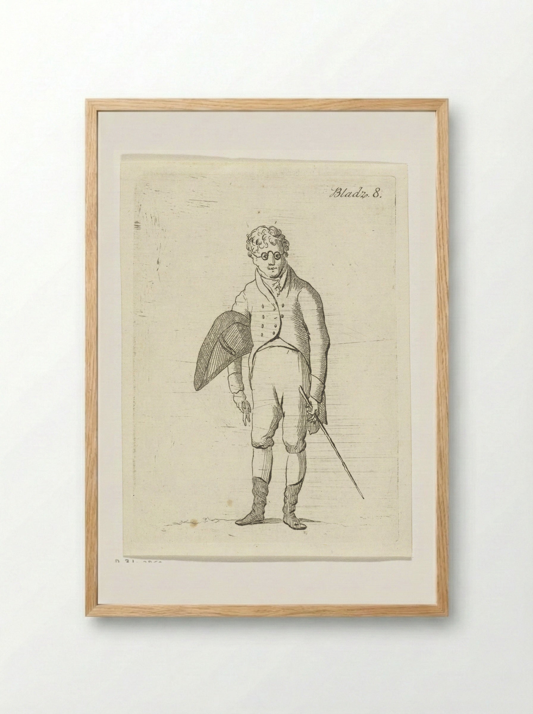 Standing Man with Spectacles and Walking Stick - Anthonie van den Bos - Framed Print Wood