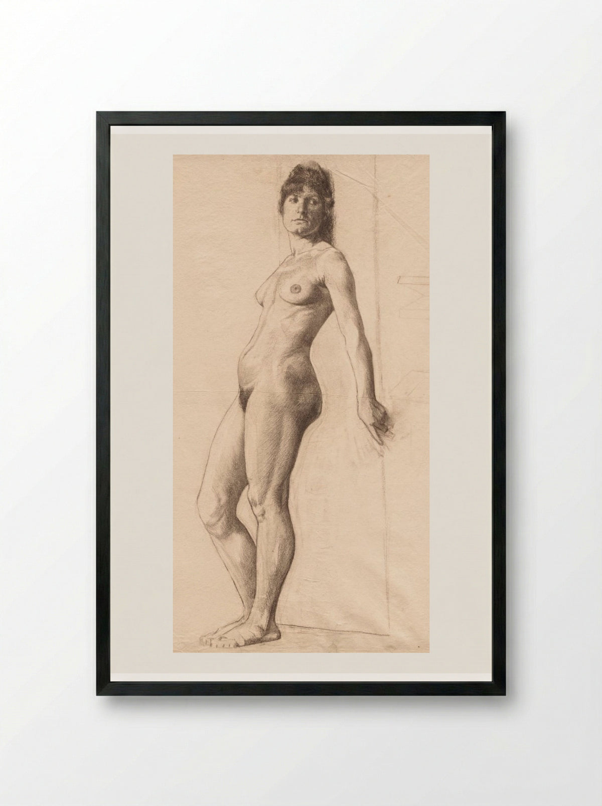 Standing Nude Model - Otto H. Bacher - Framed Print Black