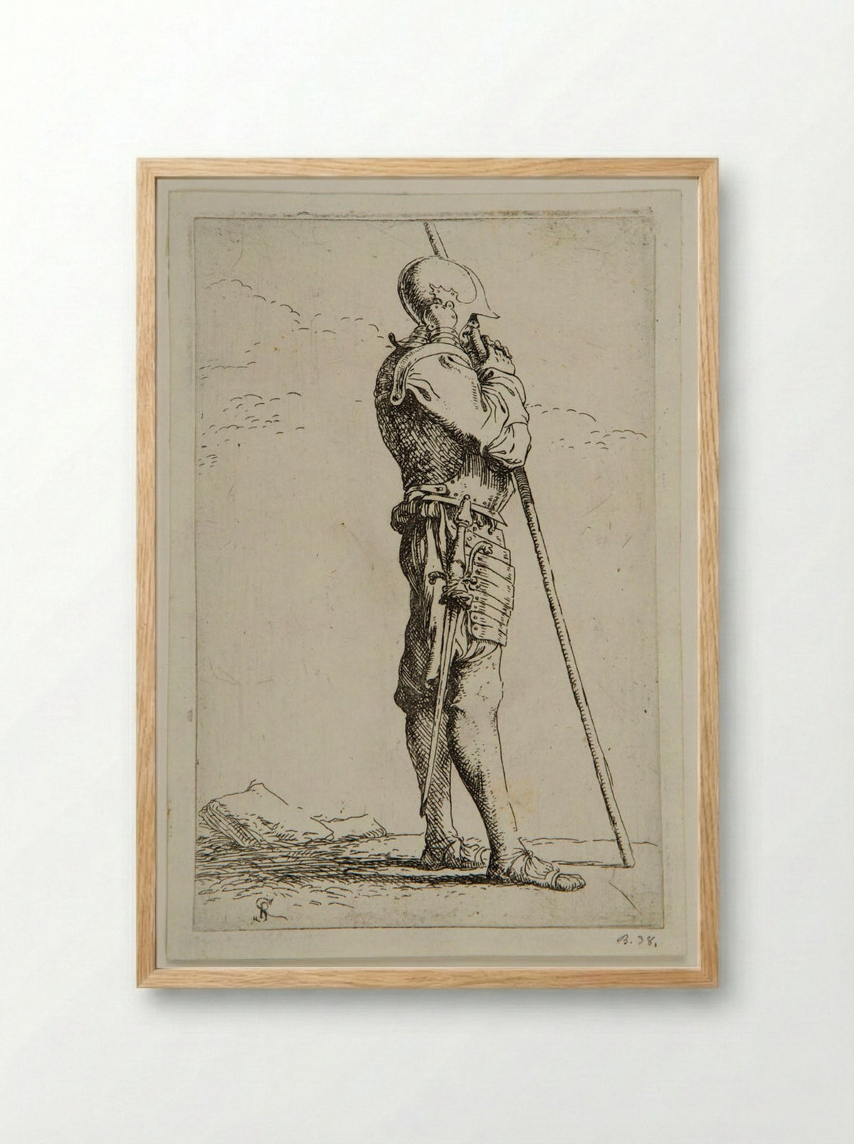 Standing Soldier in Profile, Leaning on a Lance - Salvator Rosa - Framed Print Wood