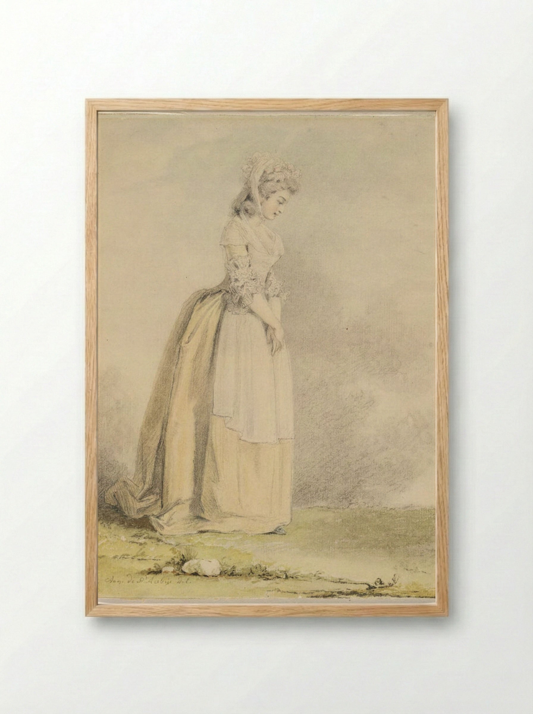 Standing Young Woman - Augustin de Saint-Aubin - Framed Print Wood