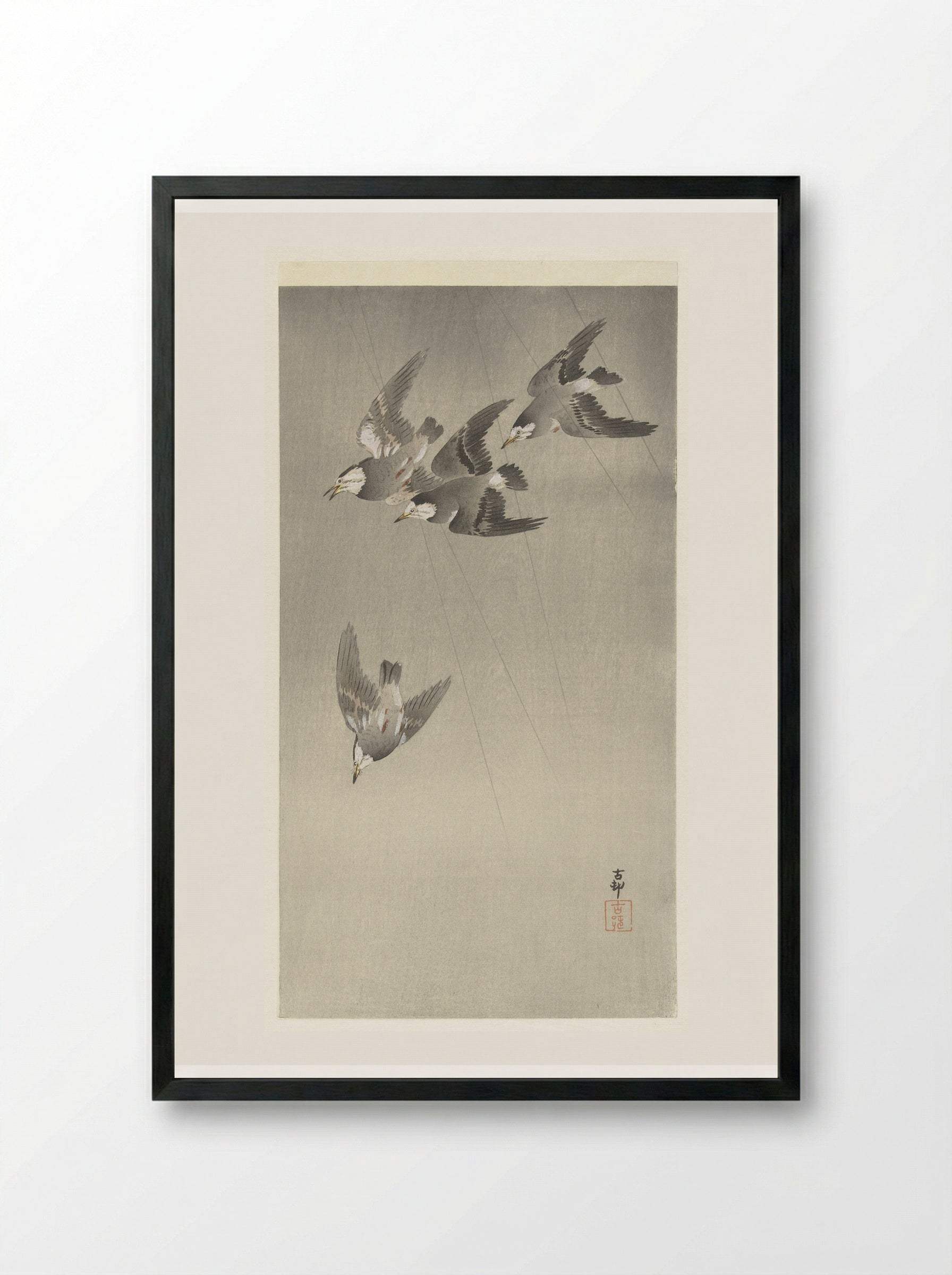 Starlings in the Rain - Matsuki Heikichi - Framed Print Black