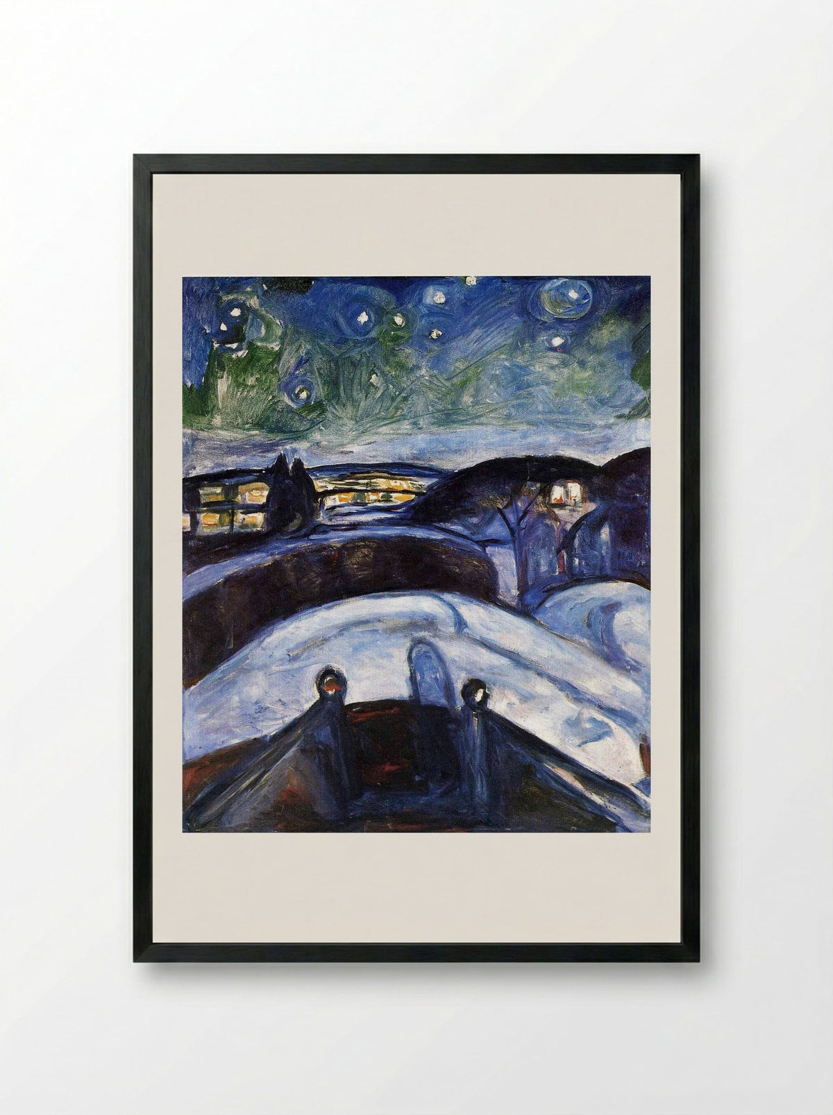 Starry Night - Edvard Munch - Framed Print Black