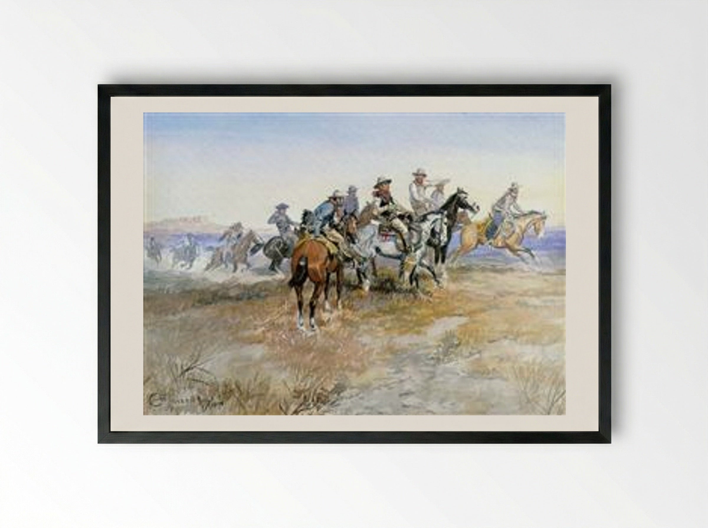 Start of Roundup - Charles M. Russell - Framed Print Black