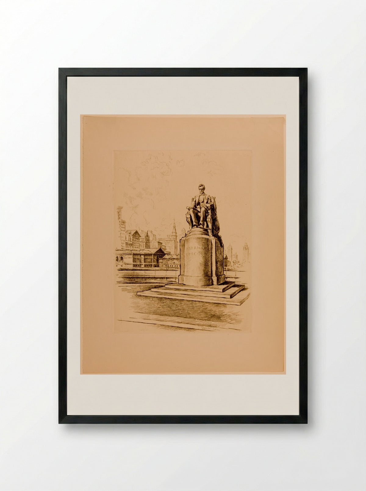 Statue of Abraham Lincoln - Otto J. Schneider - Framed Print Black