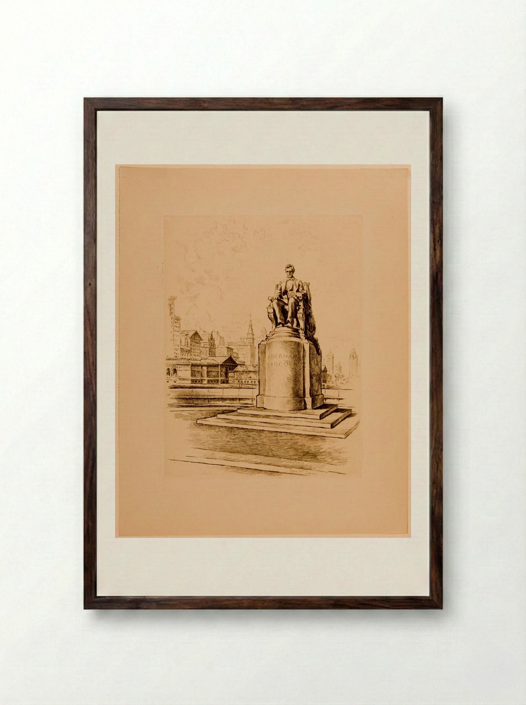 Statue of Abraham Lincoln - Otto J. Schneider - Framed Print Dark Wood
