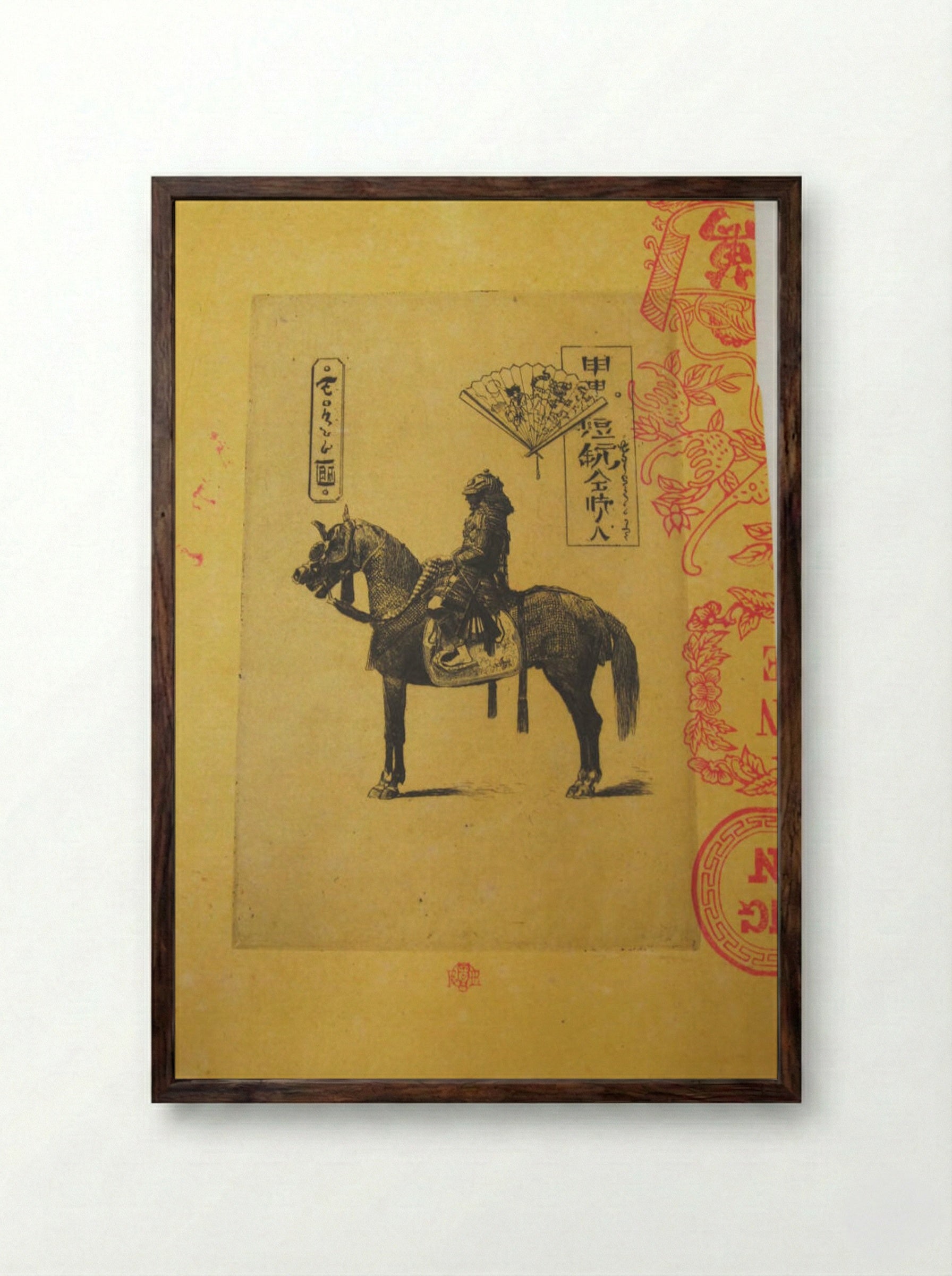 Statue of a Bronze Cavalier - Félix Hilaire Buhot - Framed Print Dark Wood
