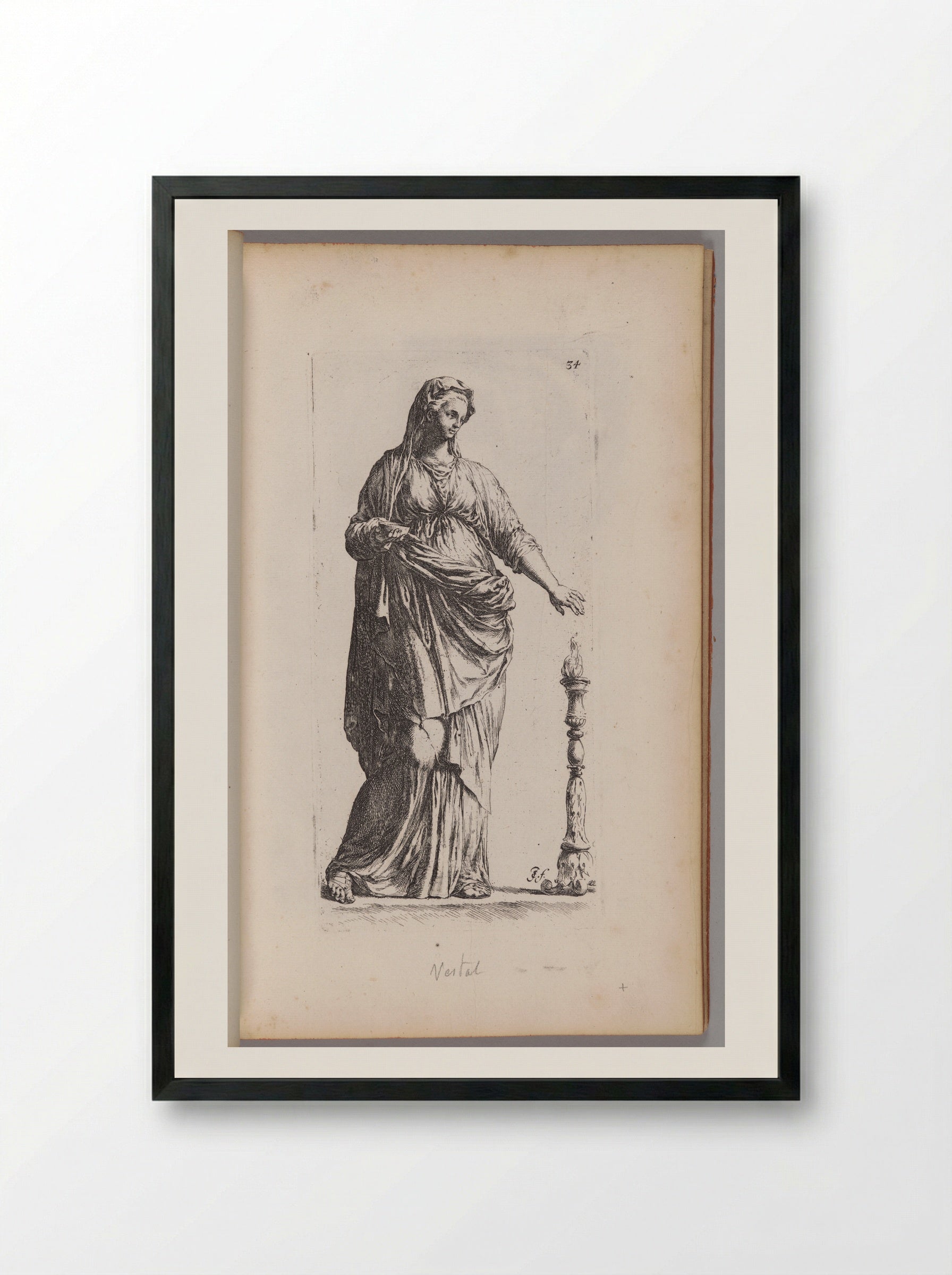 Statue of a Woman, usually called a Vestal Virgin - Jan de Bisschop - Framed Print Black